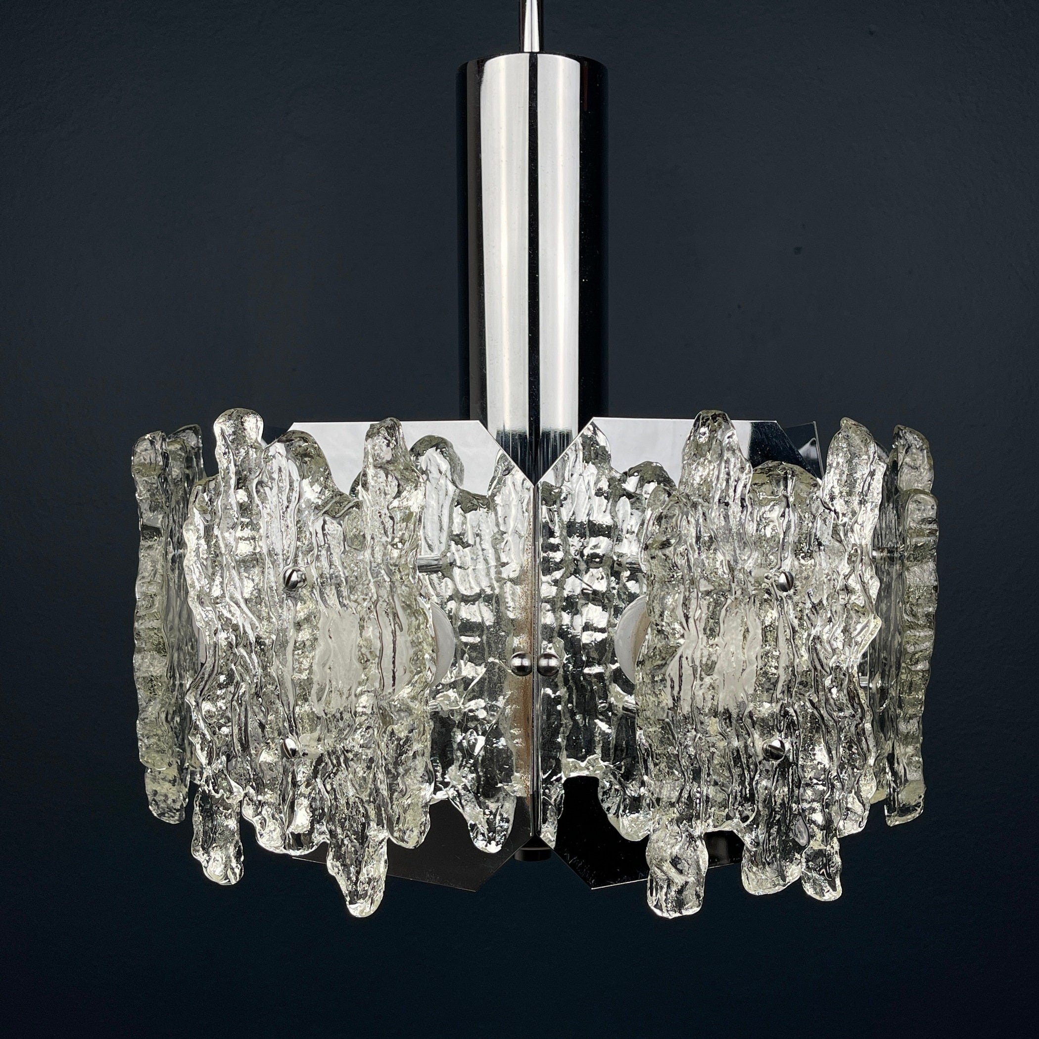 Mid-century ice Murano glass chandelier Italy 1970s Space age Sputnik atomic design