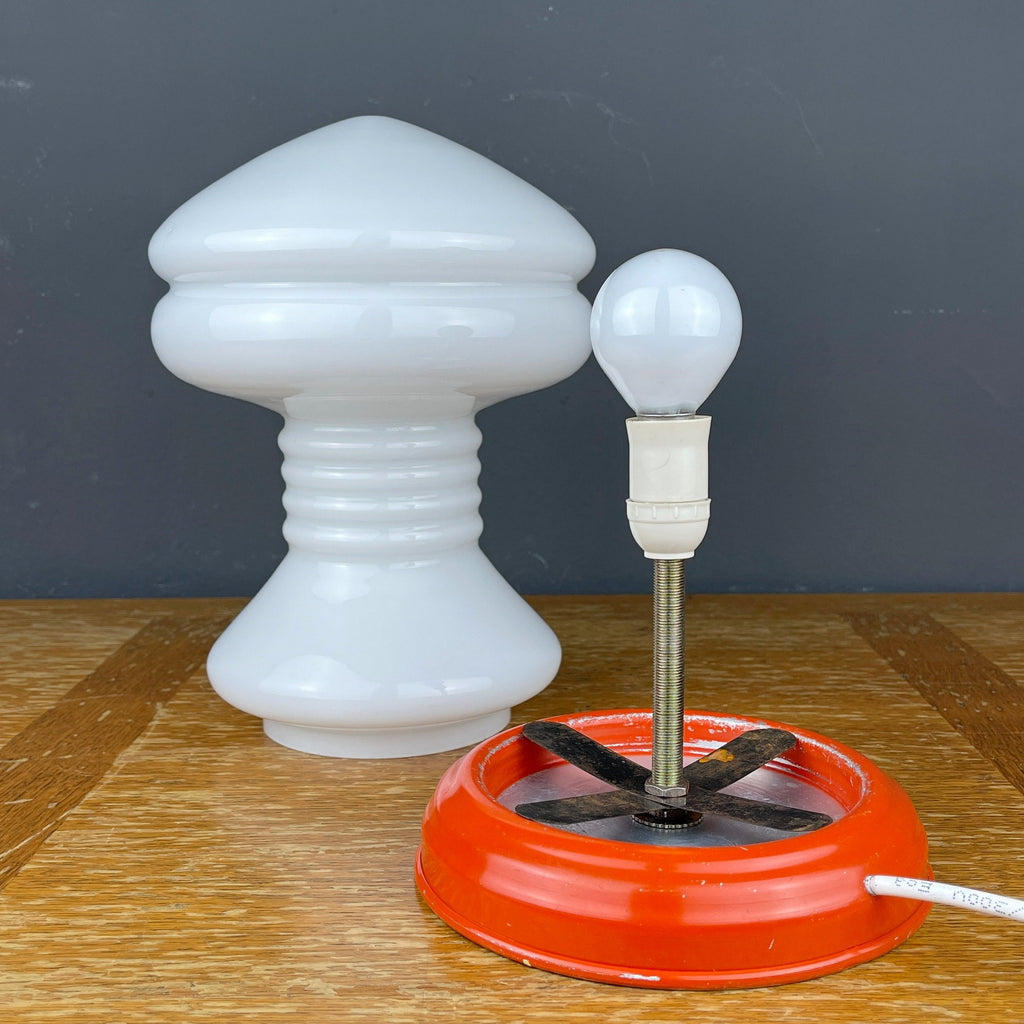 Vintage White Opaline Glass Table Lamp: Italian Mid-Century Modern Lighting