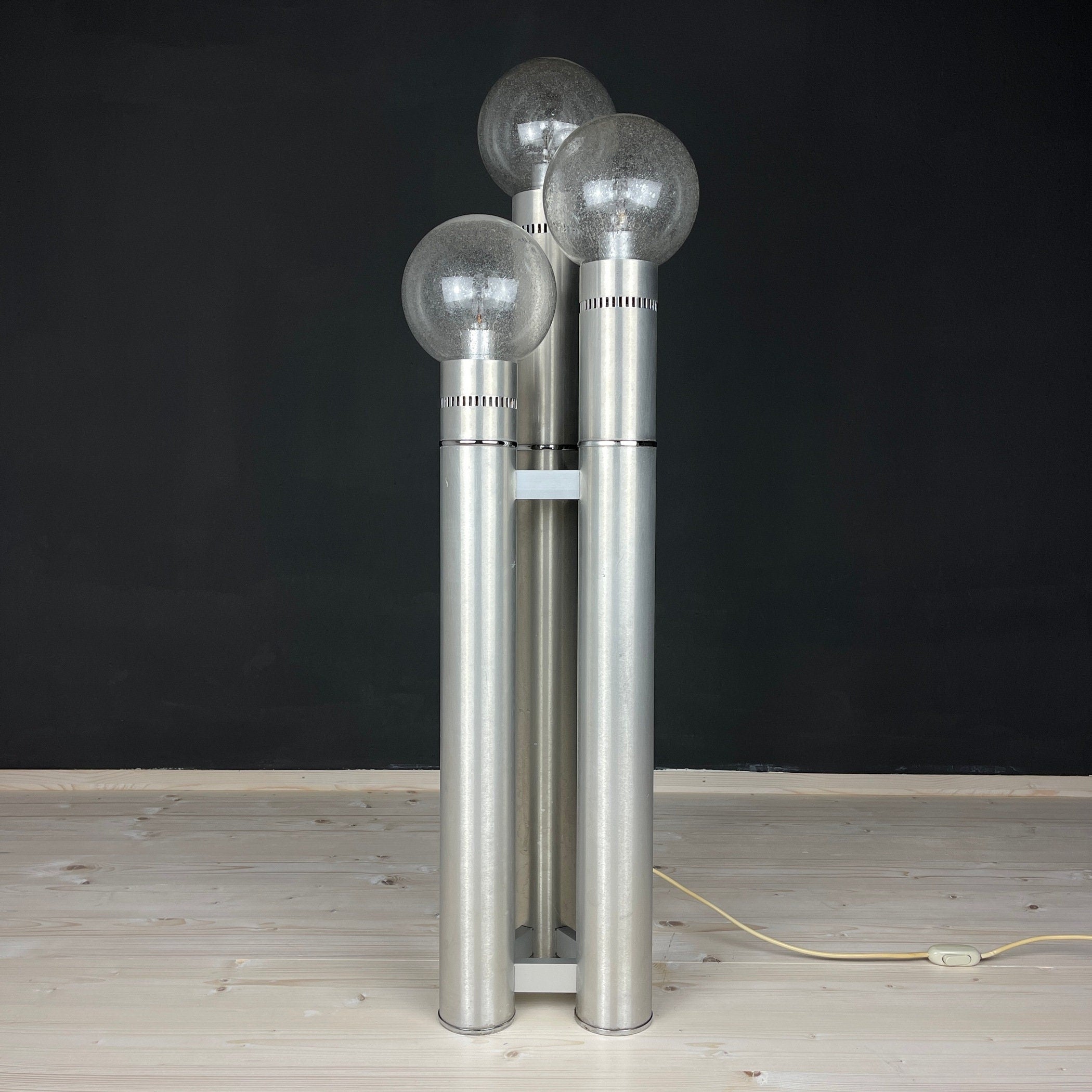 Vintage Italian Brushed Aluminum Floor Lamp: MCM Space Age Lighting