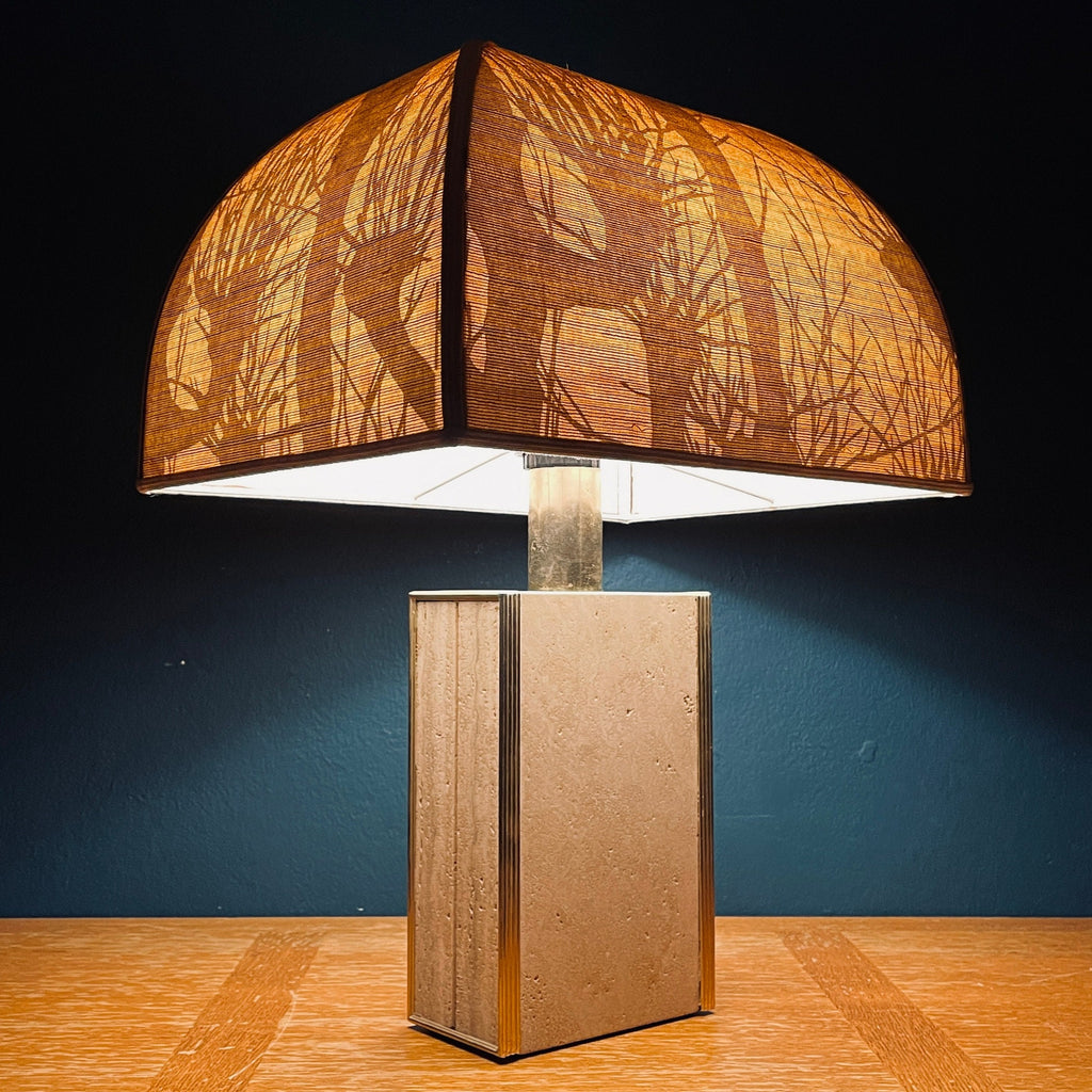 1970s Vintage Italian Travertine Marble Lamp with Brass Edge