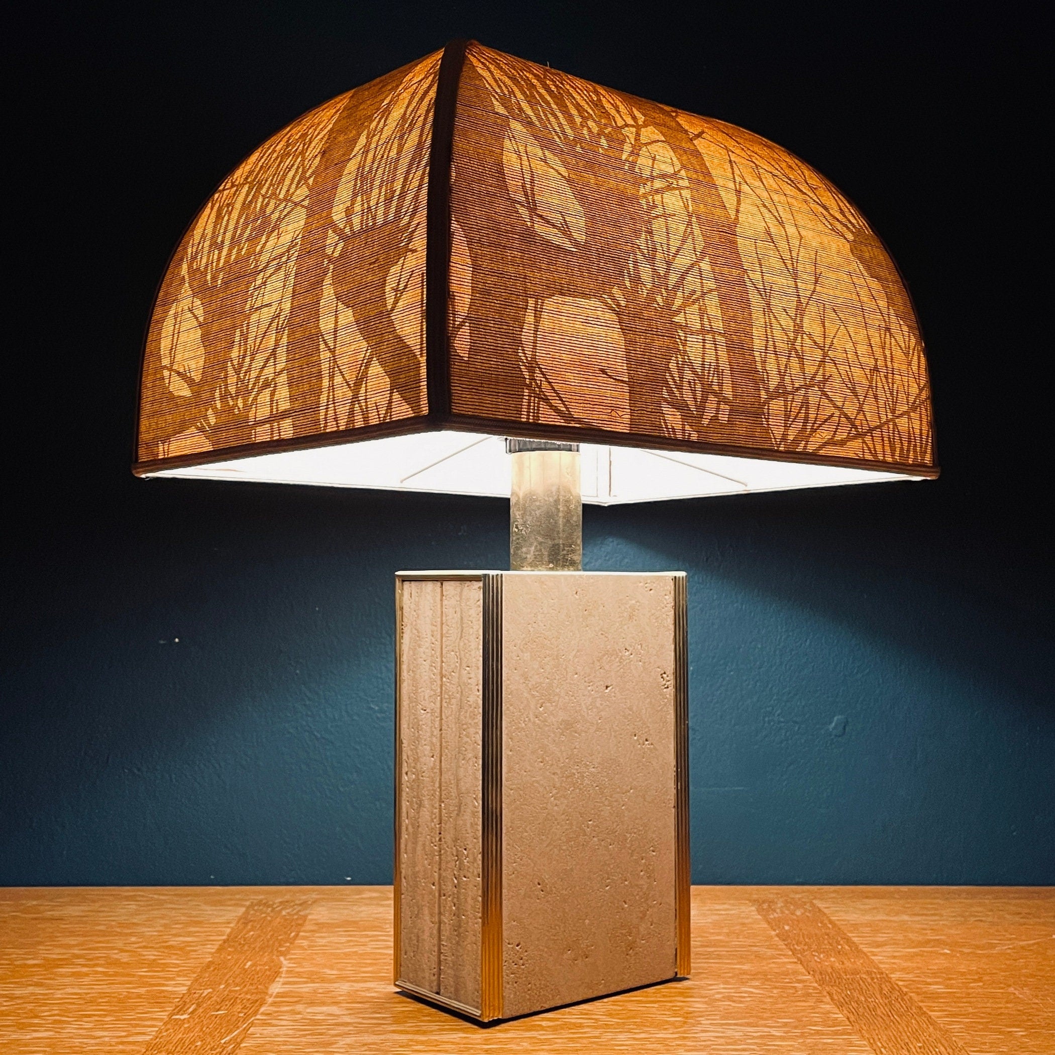 1970s Vintage Italian Travertine Marble Lamp with Brass Edge