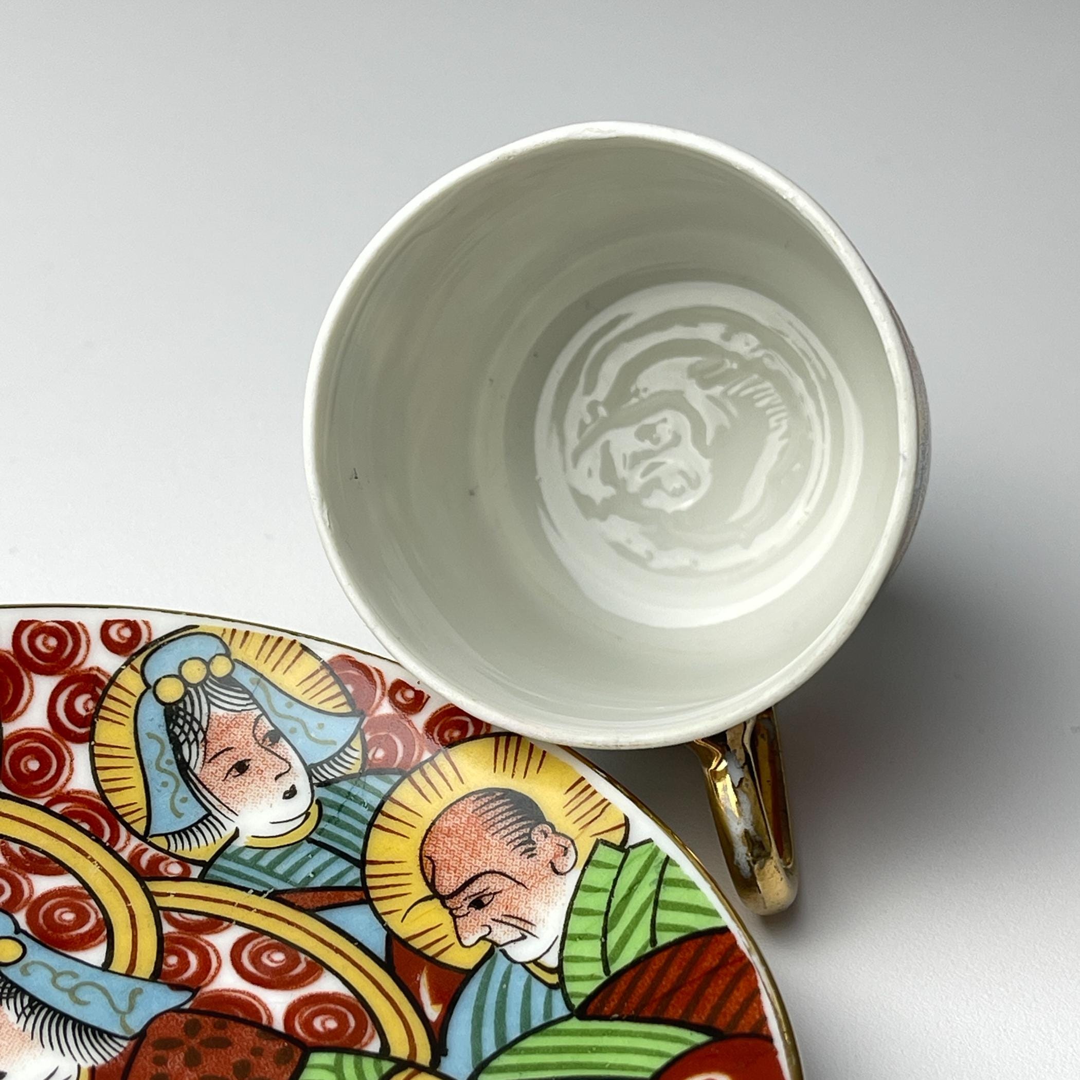 Vintage Japanese Lithophane Geisha porcelain coffee set of 5, 1950s