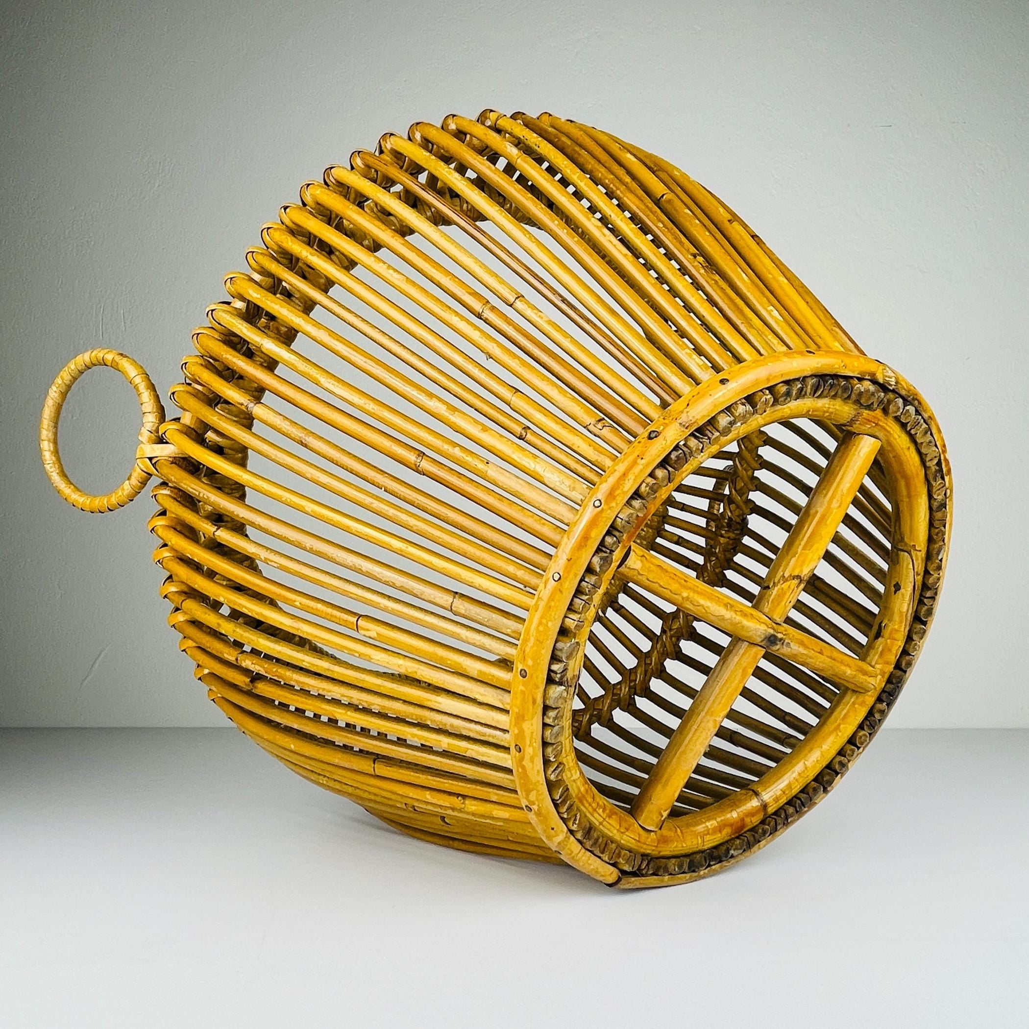 Vintage rattan basket, Italy 1960s, Vintage home decor