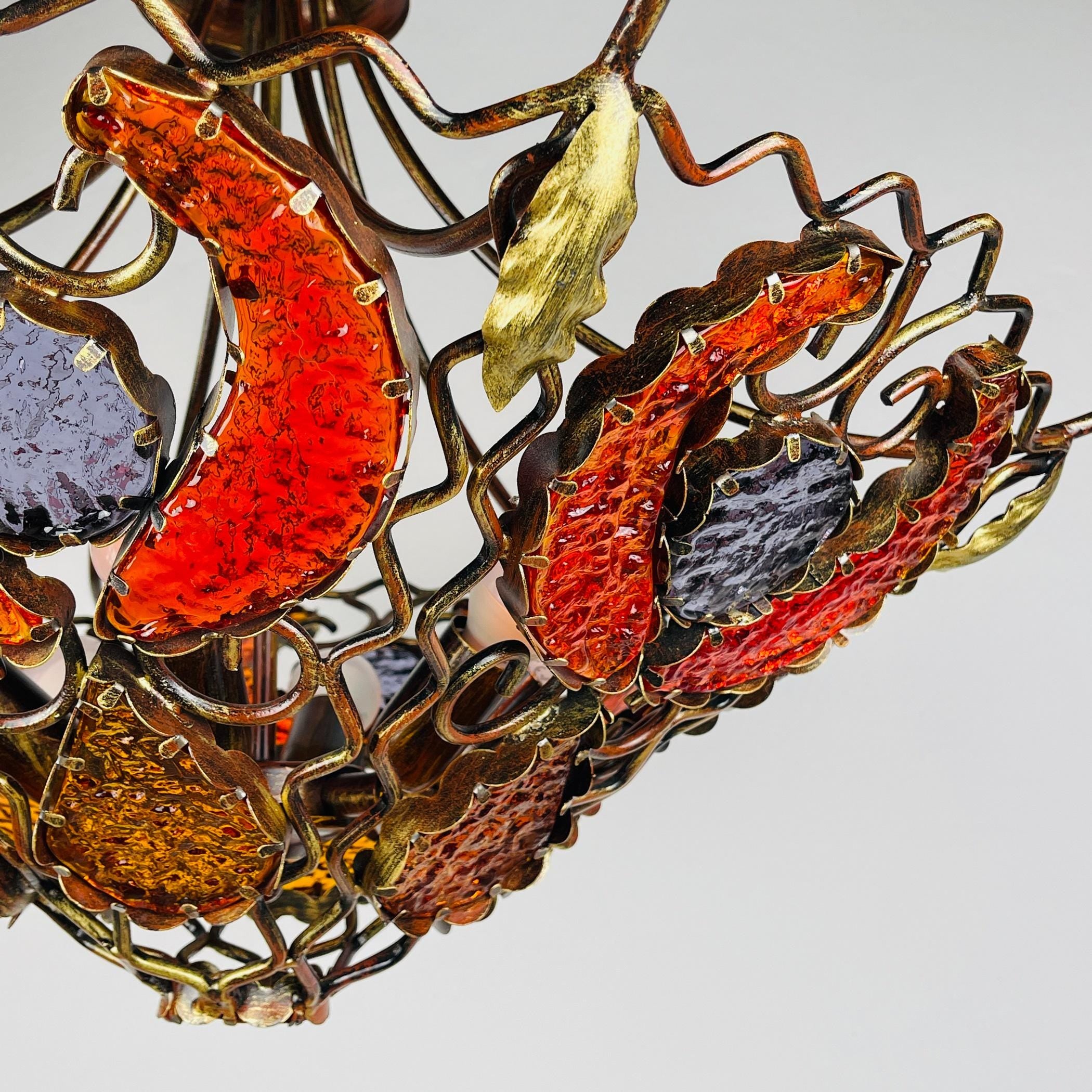 Vintage Metal and murano glass chandelier by MM Lampadari Italy 1990s