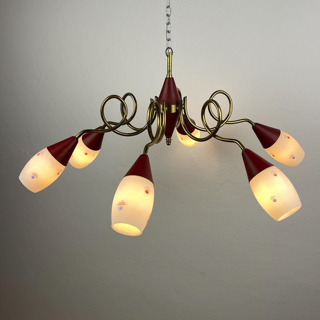 Vintage brass and murano glass chandelier by Stilnovo, Italy, 1960s, Italian Classic Design