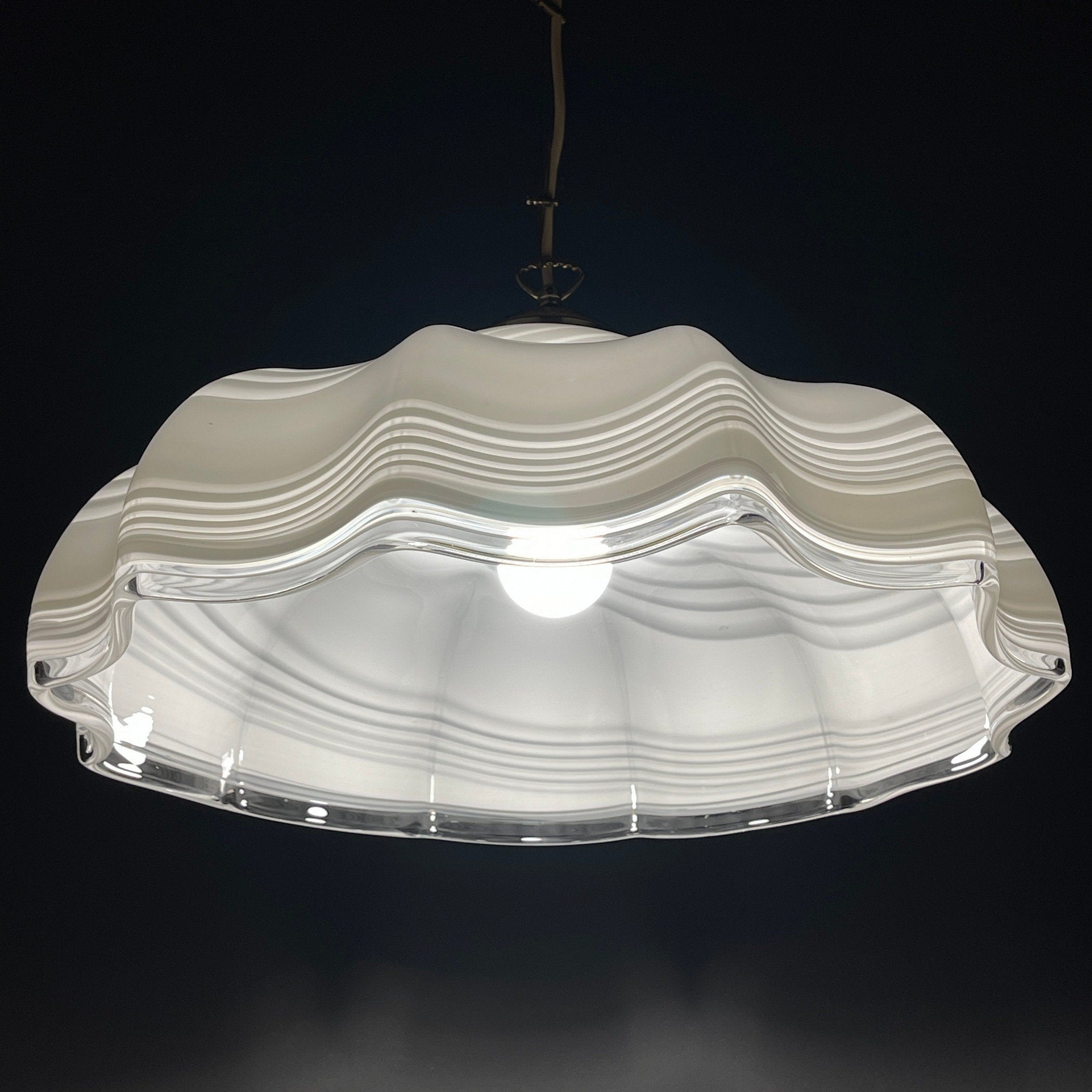 Vintage Swirl Murano Glass Pendant Lamp: 1970s Italian Mid-Century Lighting