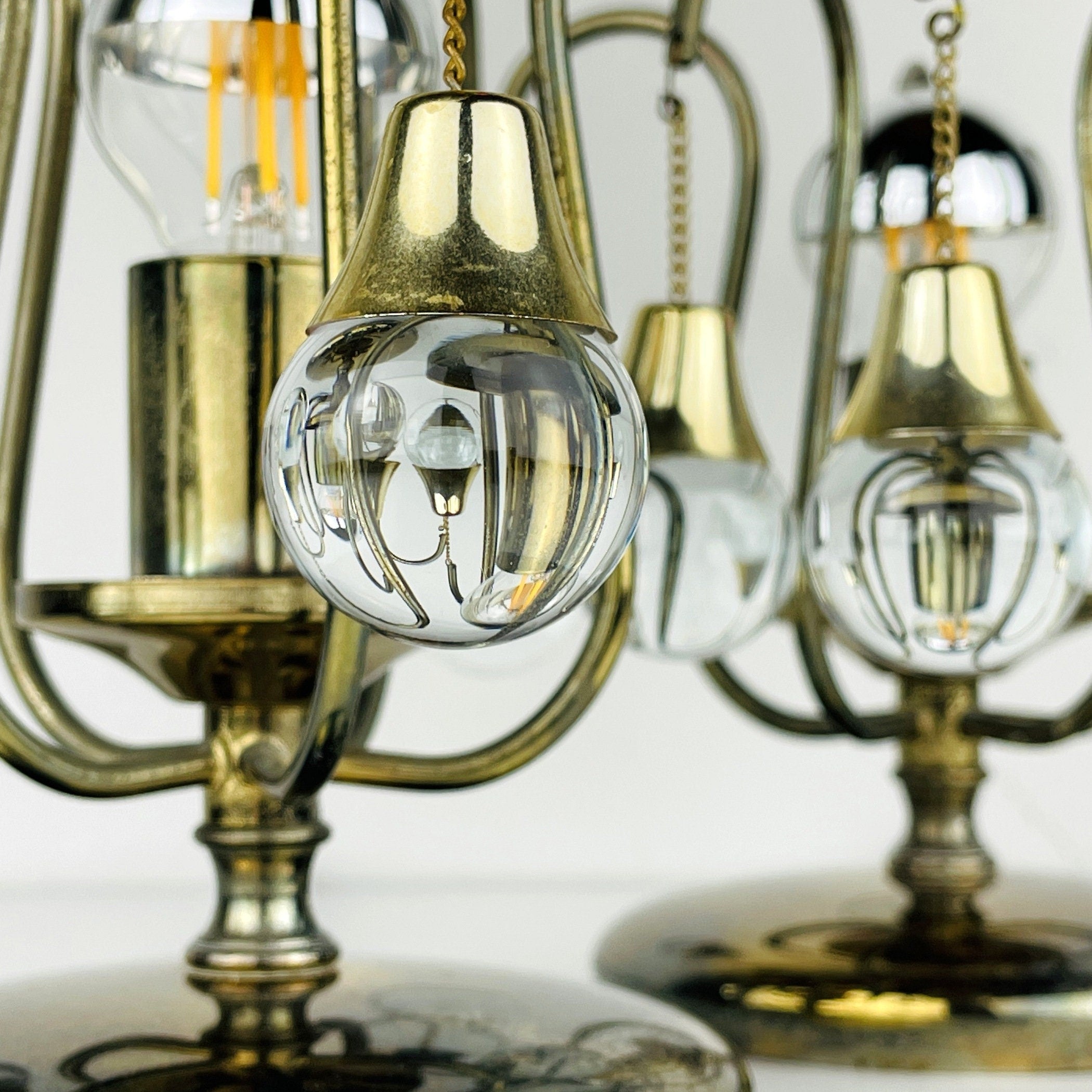 Pair of vintage glass ball table lamps italy 1960s Mid-century italian lighting