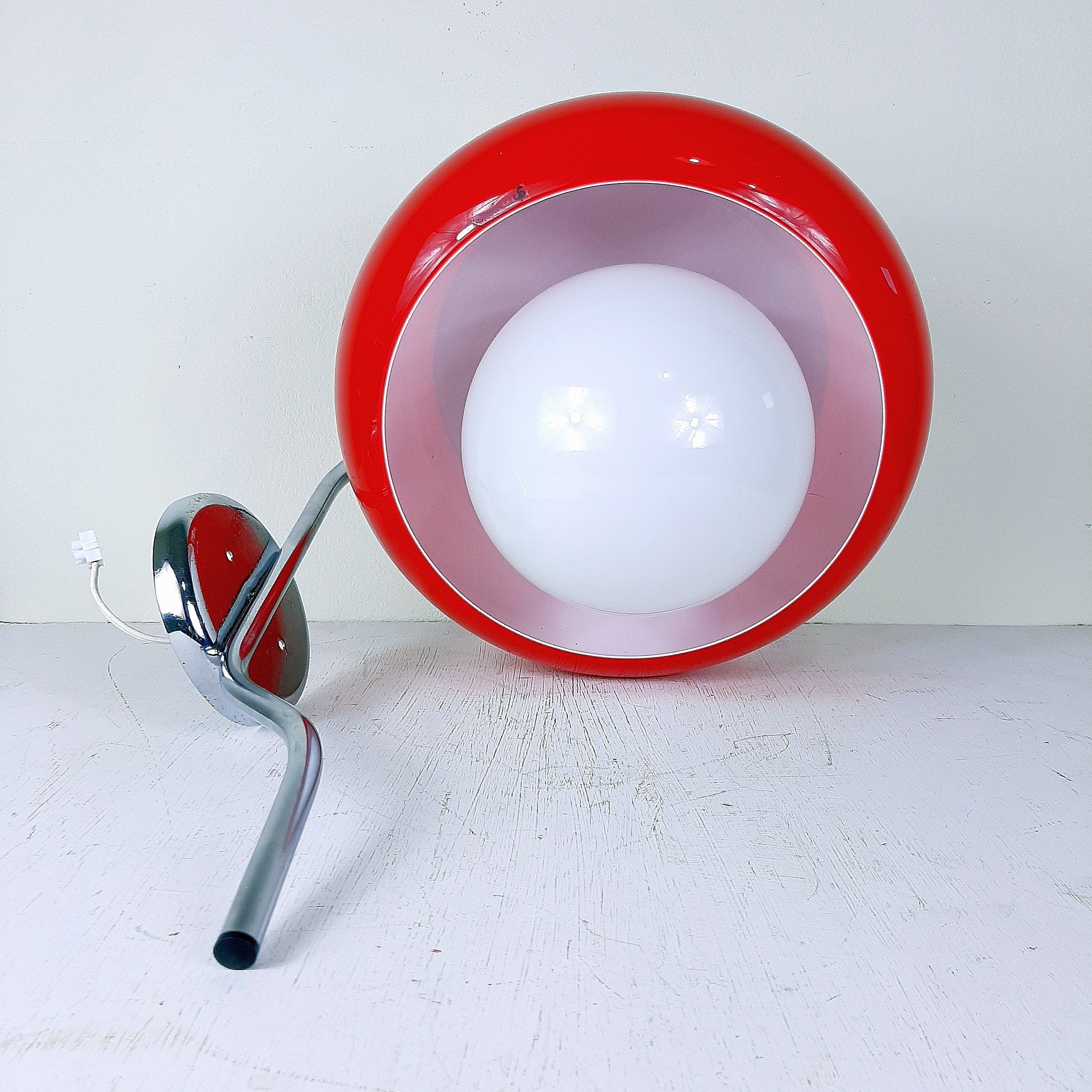 Meblo Guzzini Red Glass Wall Lamp: 1980s Space Age Sconce