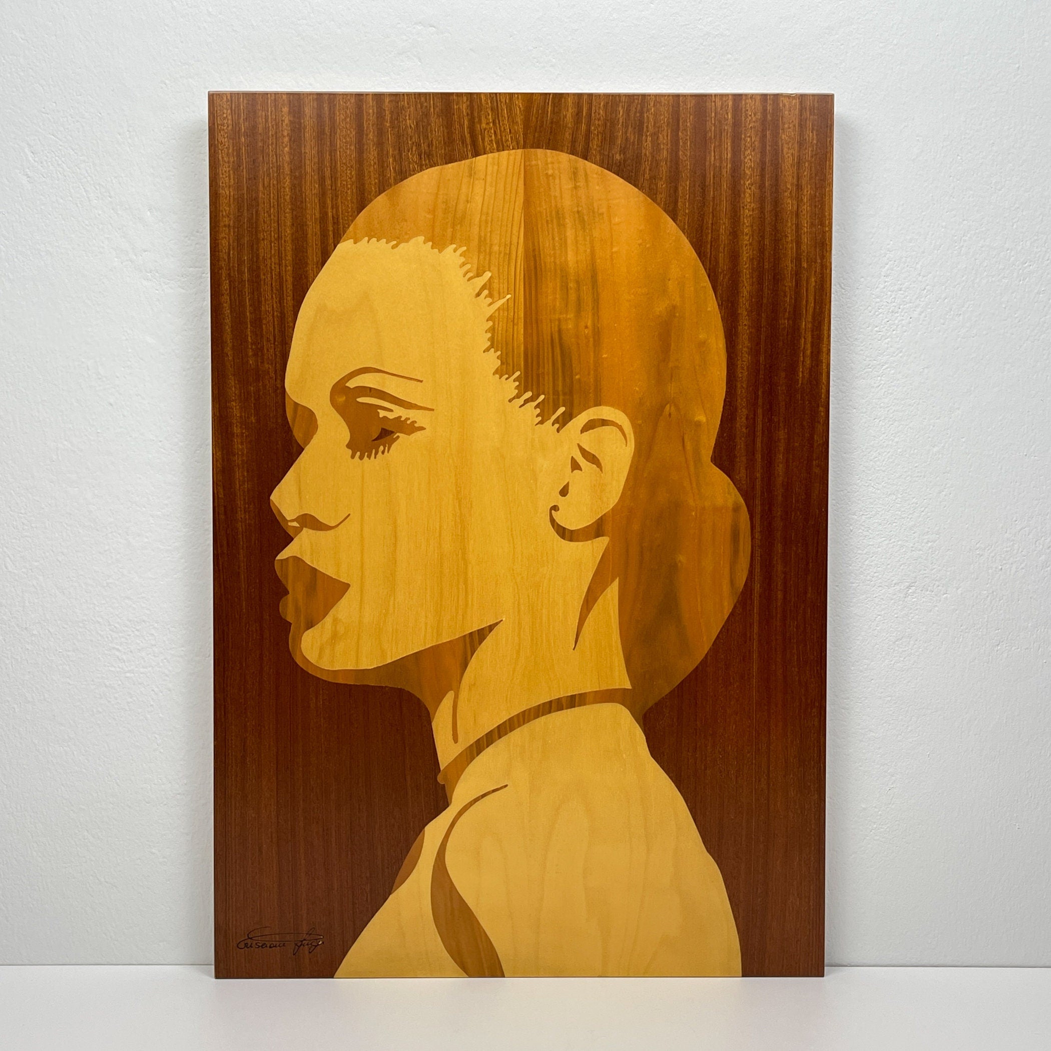 Triptych wooden painting "Mulatto" by Criscione Luige, Italy 1985s, Vintage home decor
