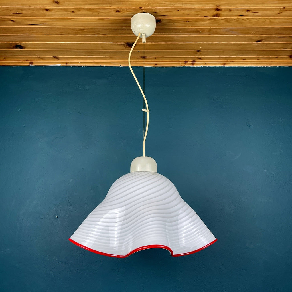 Vintage Murano Pendant Lamp Fazzoletto Vetri Murano, Italy 1970s, Mid-century Modern Italian Design
