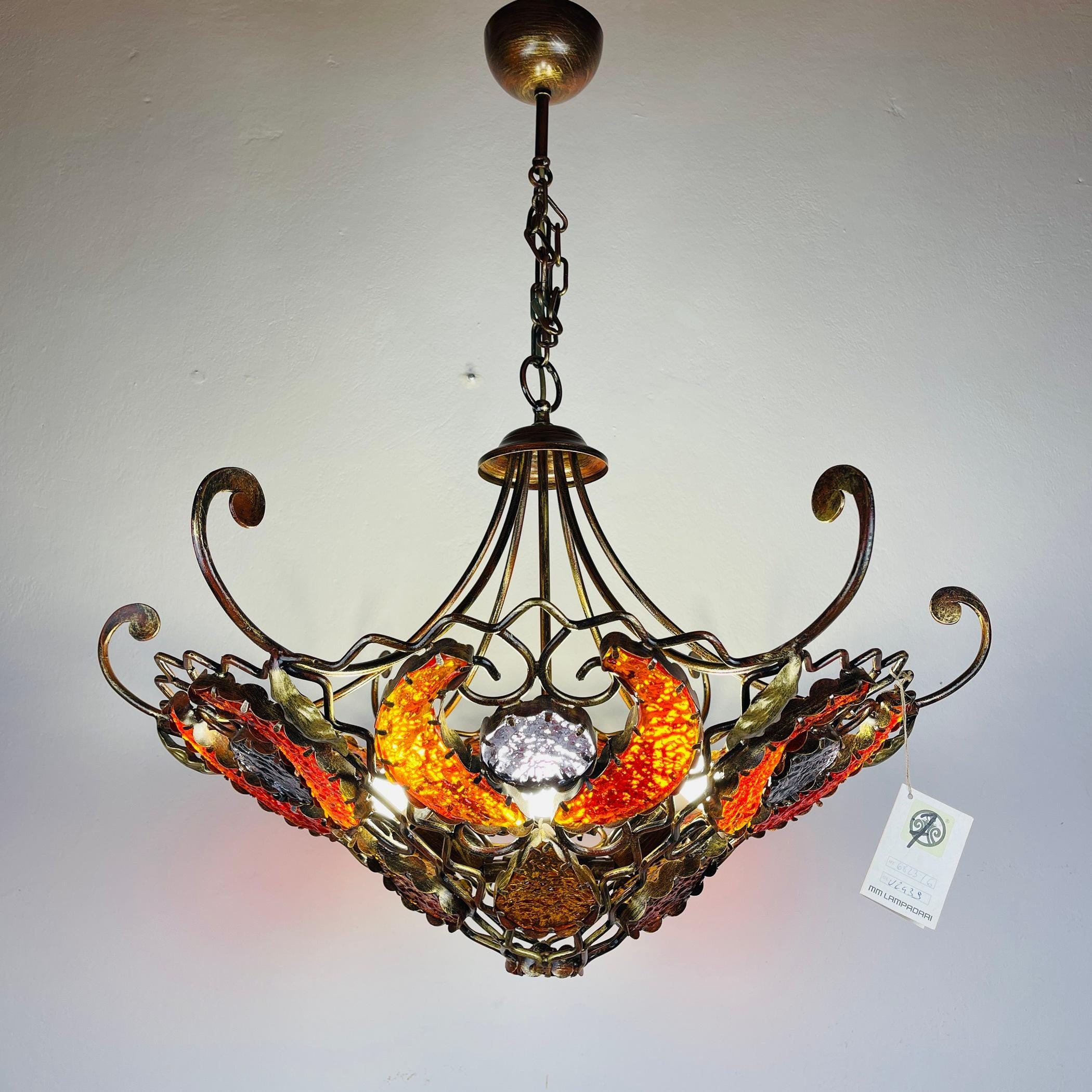 Vintage Metal and murano glass chandelier by MM Lampadari Italy 1990s