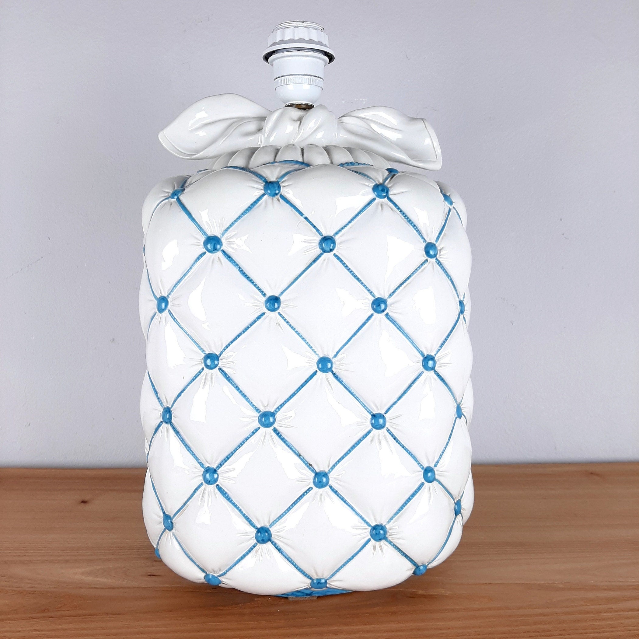 Vintage ceramic table lamp Italy 1960s Pillow lamp quilt nightlamp Retro home lighting