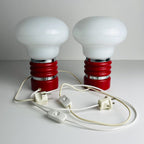 Vintage Enrico Tronconi Bulb Lamps: Red Enamel & Opaline Glass, Set of 2