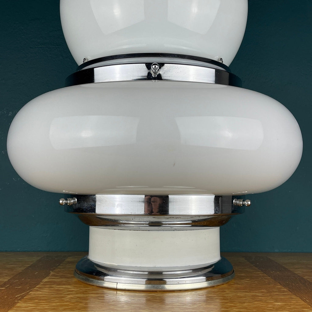 Vintage Opaline Glass UFO Lamp: Italian Mid-Century Modern Lighting