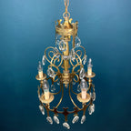 Vintage Italian Chandelier: 1960s Bronze 5-Arm Crystal Drop Light