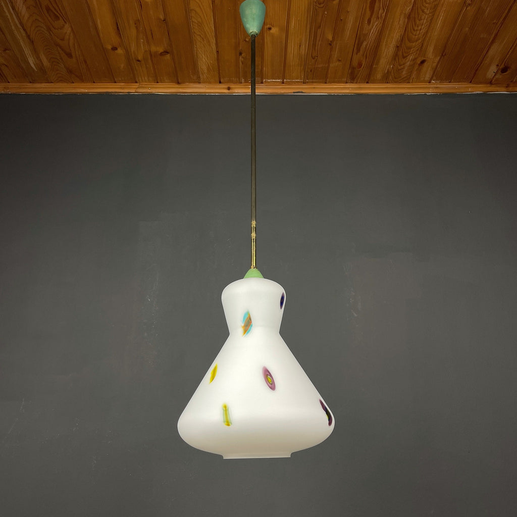 Mid-century multicolor opaline murano glass pendant lamp by Stilnovo Italy 1950s