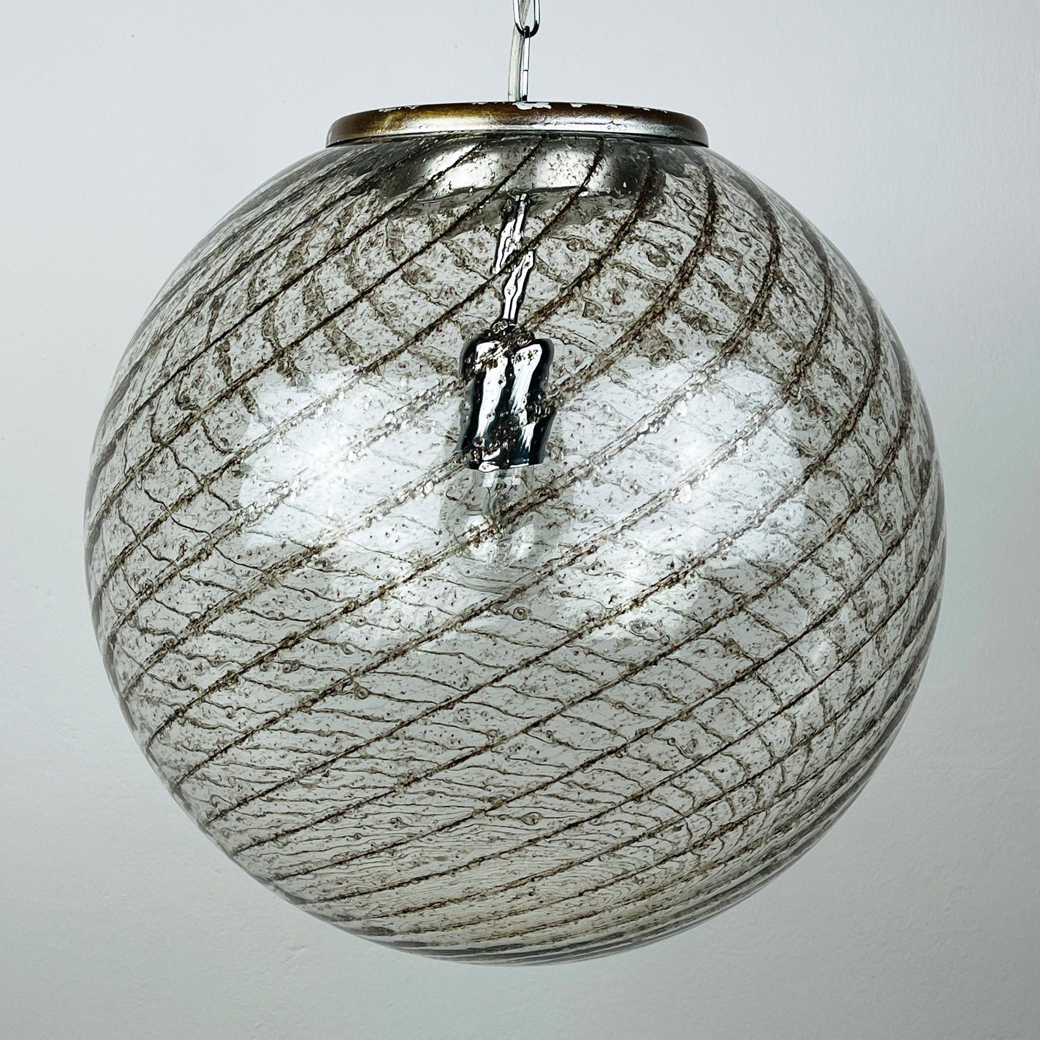 Vintage La Murrina Swirled Murano Glass Pendant Lamp - 1970s Italian Lighting