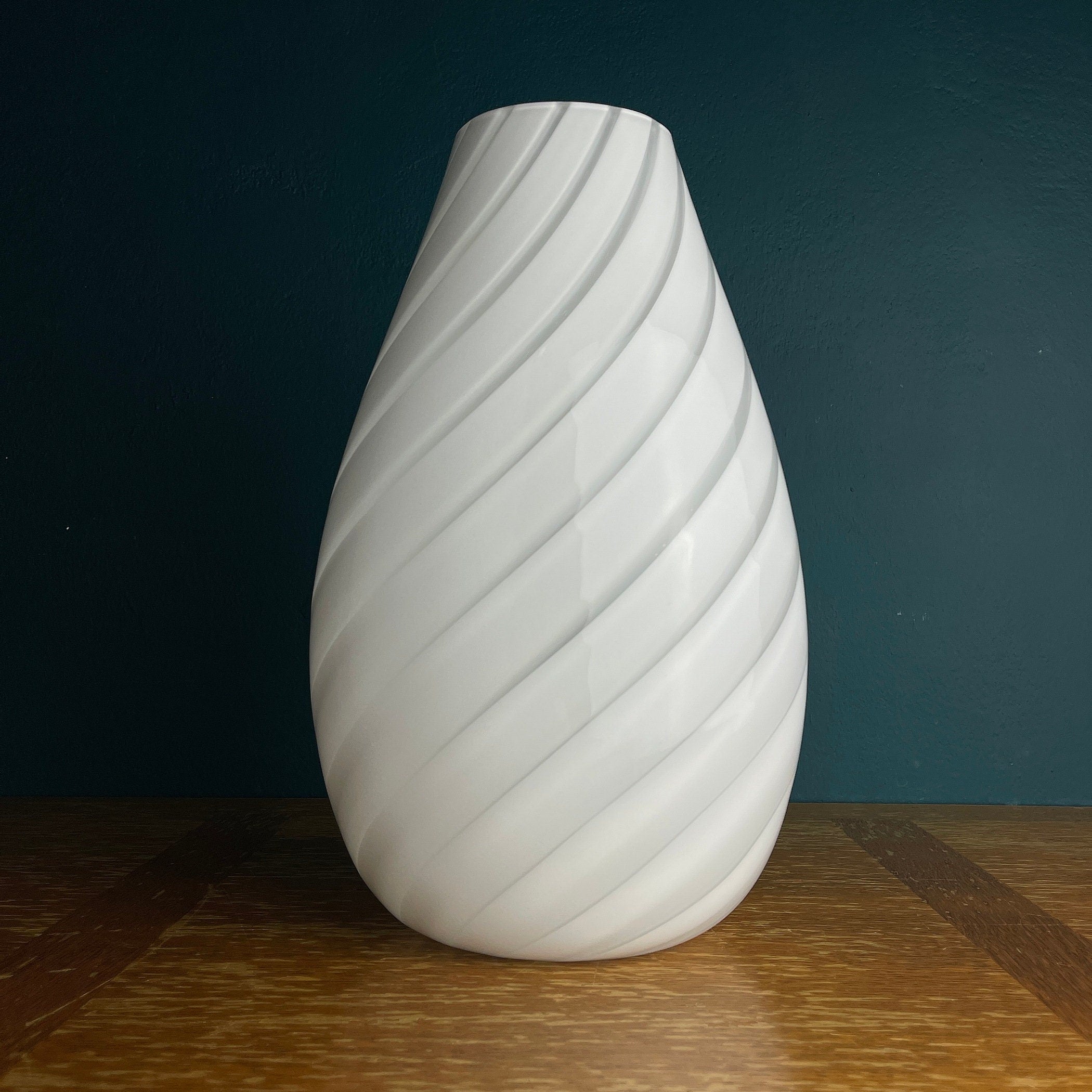 Vintage White Swirl Murano Glass Vase - 1980s Italian Art Decor