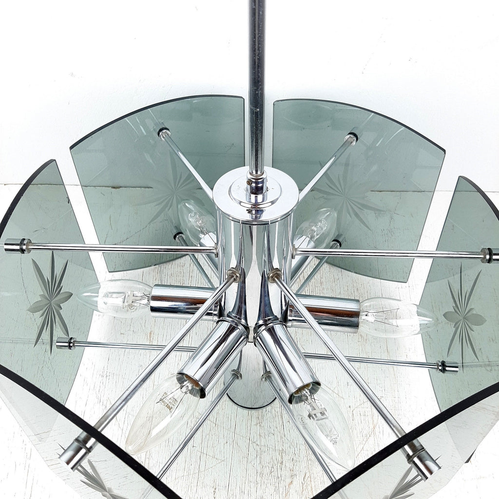 Mid-Century Modern Smoked Glass Pendant Lamp: EMI Poljcane Yugoslavia '70s