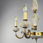 Vintage Art Nouveau Capodimonte Chandelier: Floral Porcelain Lamp, 1930s