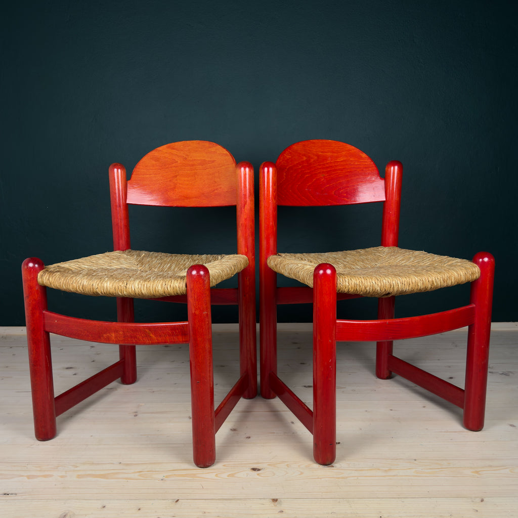 Set Of 2 Red Chairs mod. Padova By Hank Lowenstein, Italy 1970s