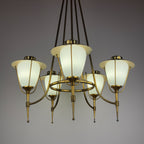 Vintage brass chandelier by Maison Arlus, Art Deco style, France 1950s
