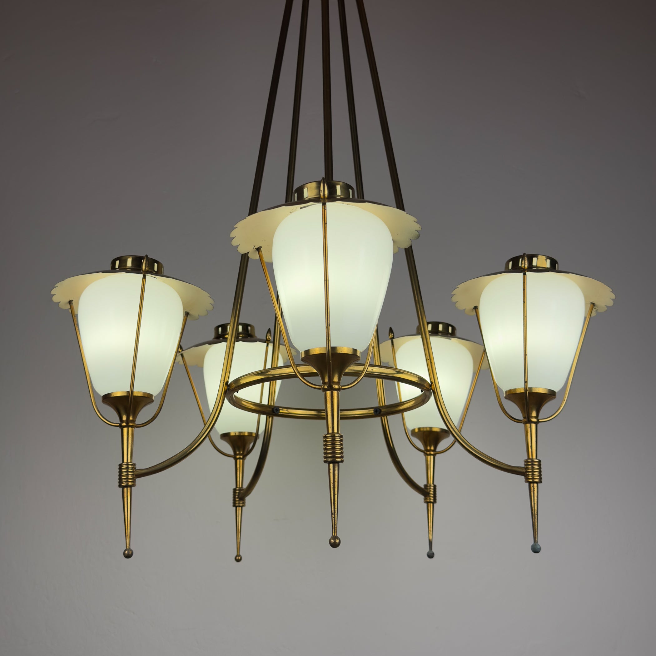 Vintage brass chandelier by Maison Arlus, Art Deco style, France 1950s