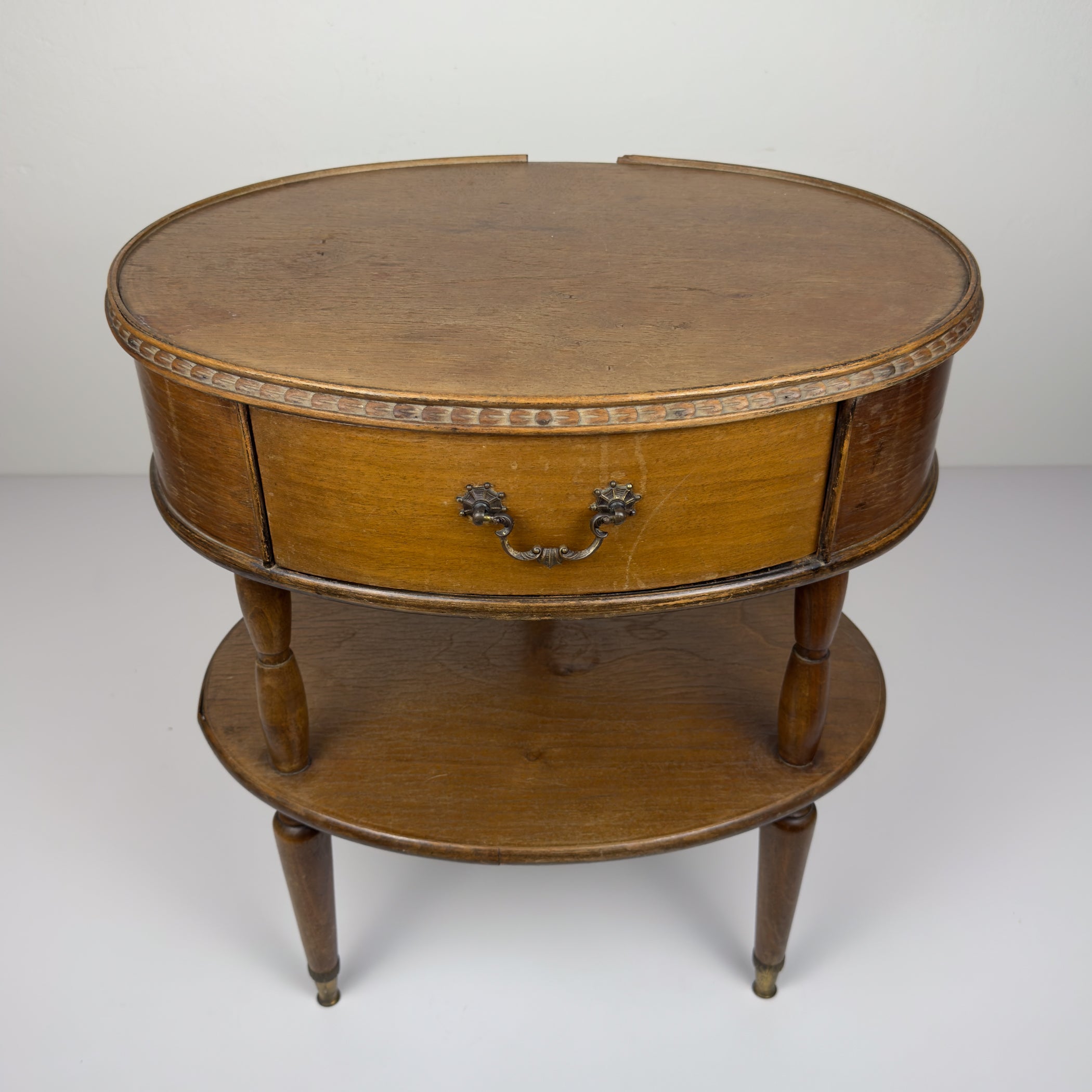 Vintage wooden nightstand Italy 1950s, mid-century wooden bedside table