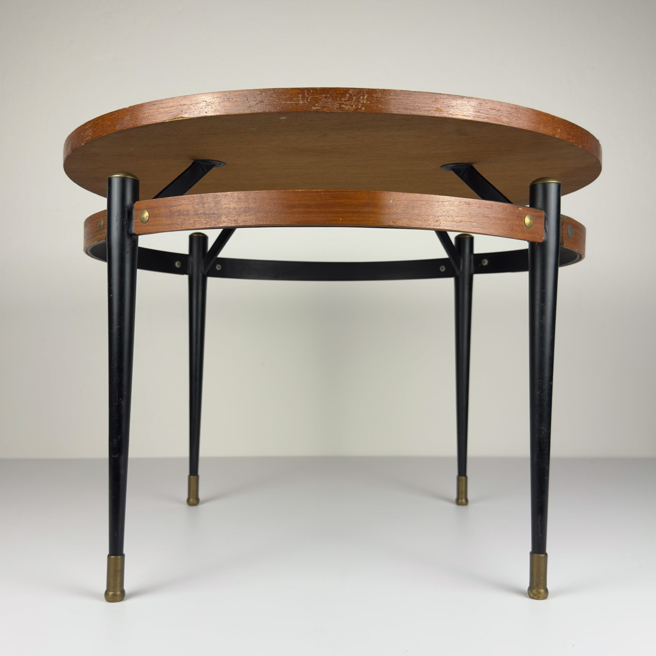 Vintage Italian Metal & Teak Wood Coffee Table by Silvio Cavatorta, 1950s