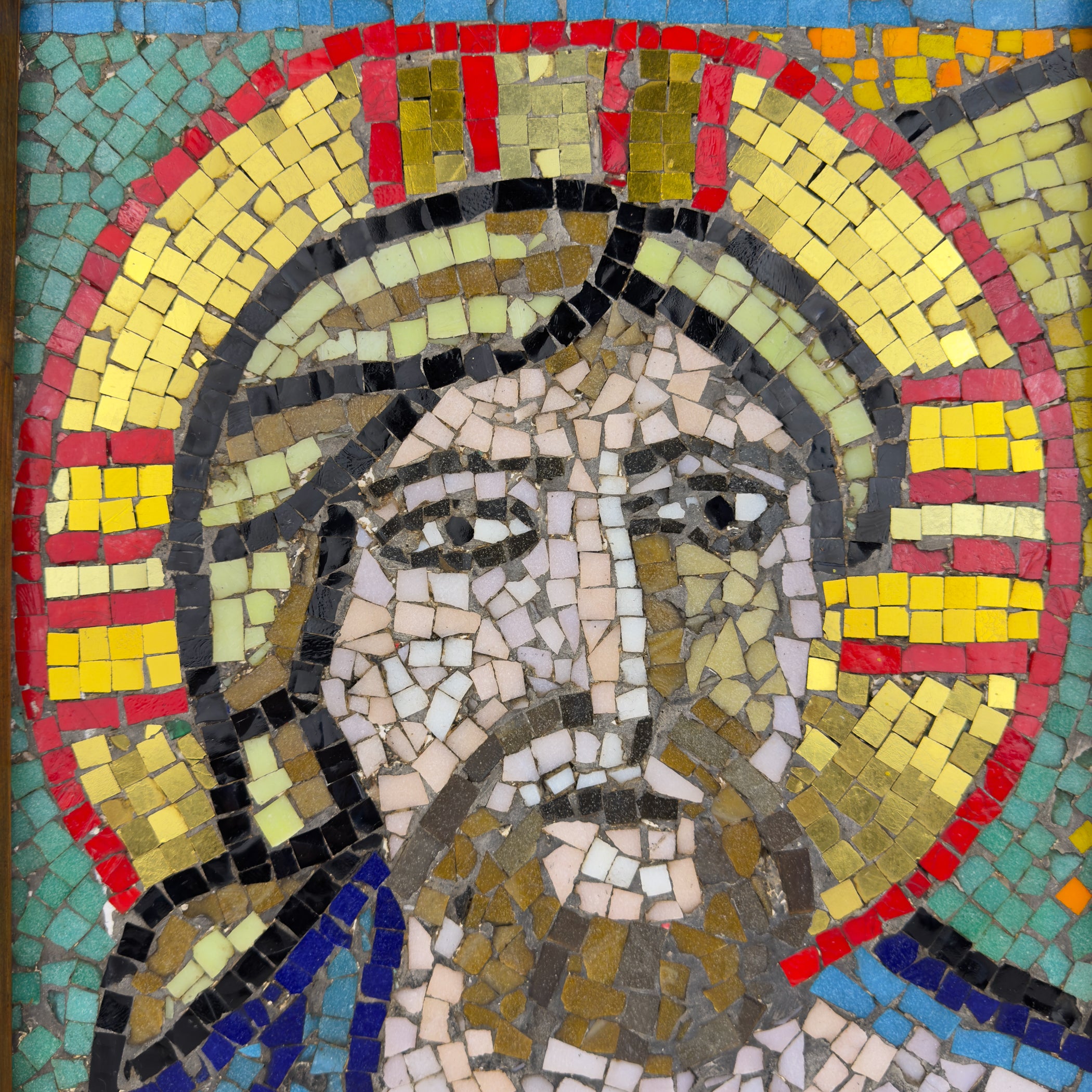 Italian Glass Smalti Mosaic – Christ Pantocrator Icon, Mid-20th Century