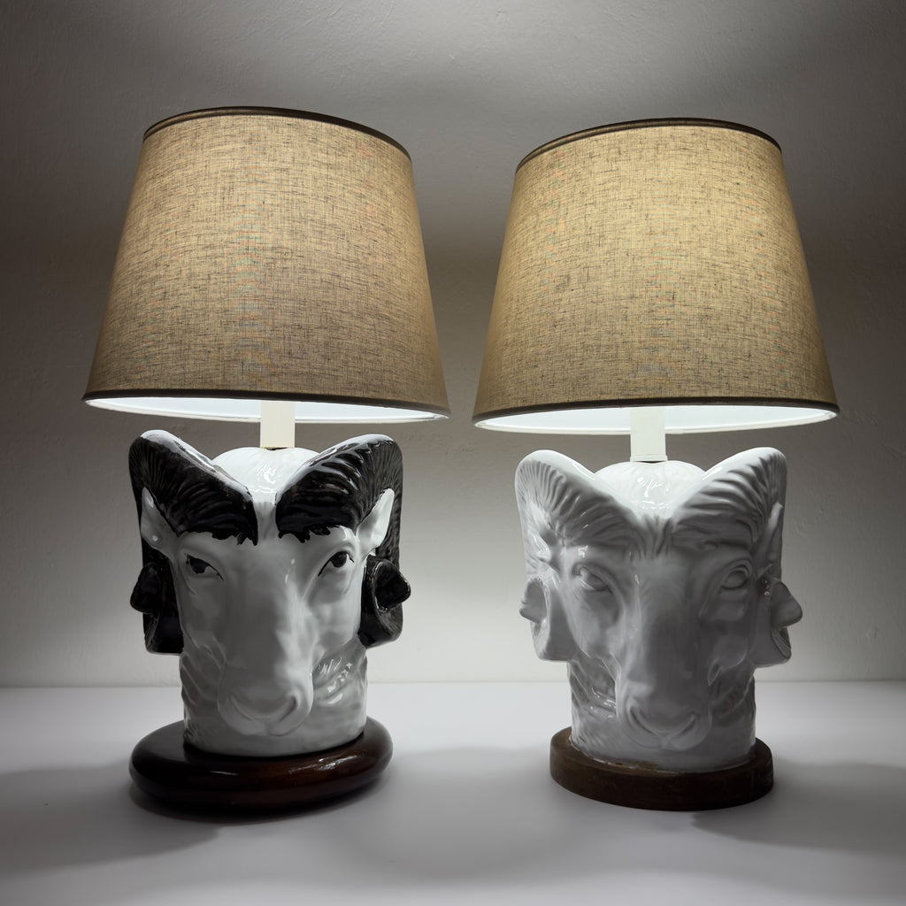 Vintage table lamps Ram Head, Italy 1970s Set of 2