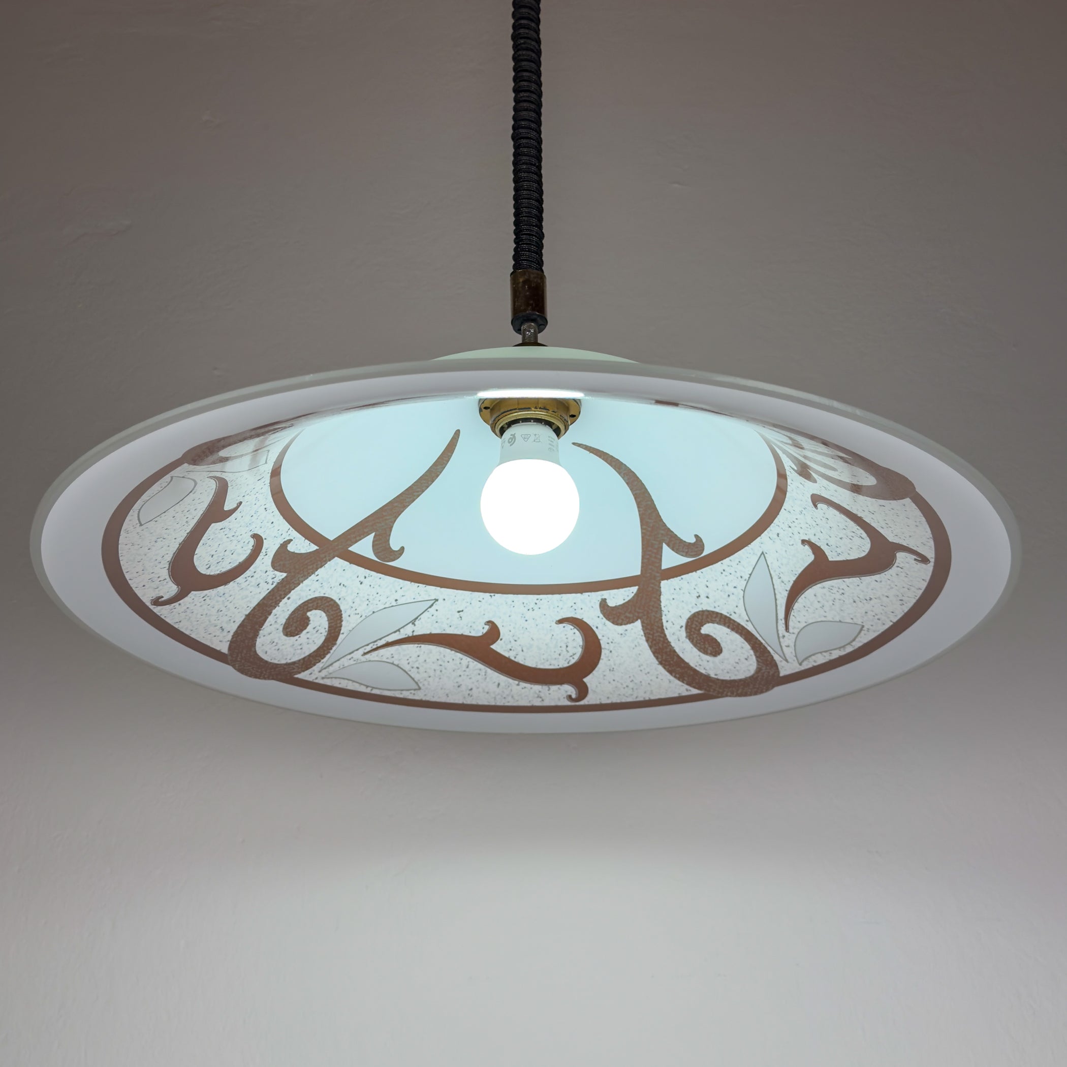 Vintage Glass Pendant Lamp, Italy 1970s, Retro Kitchen Decor, Farmhouse Cottage Style