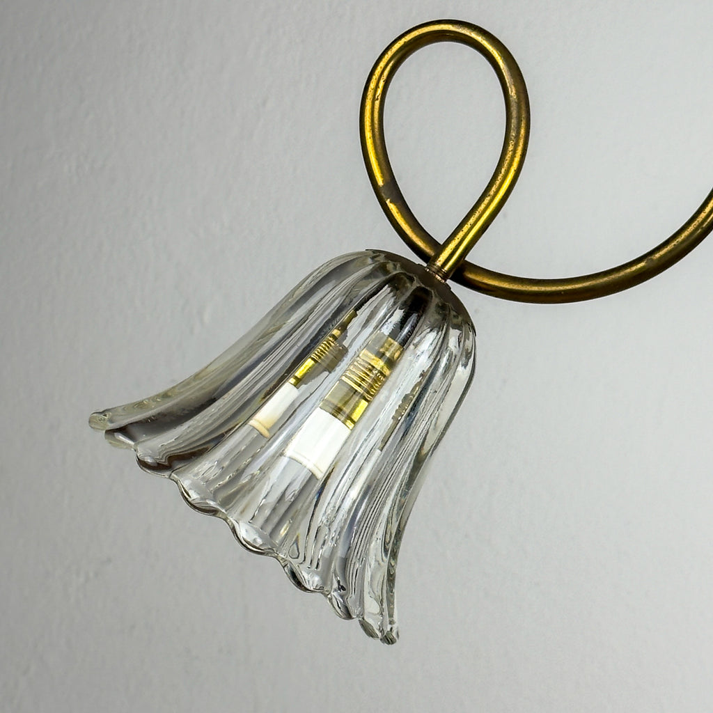 Vintage murano glass and brass chandelier, Italy 1950s