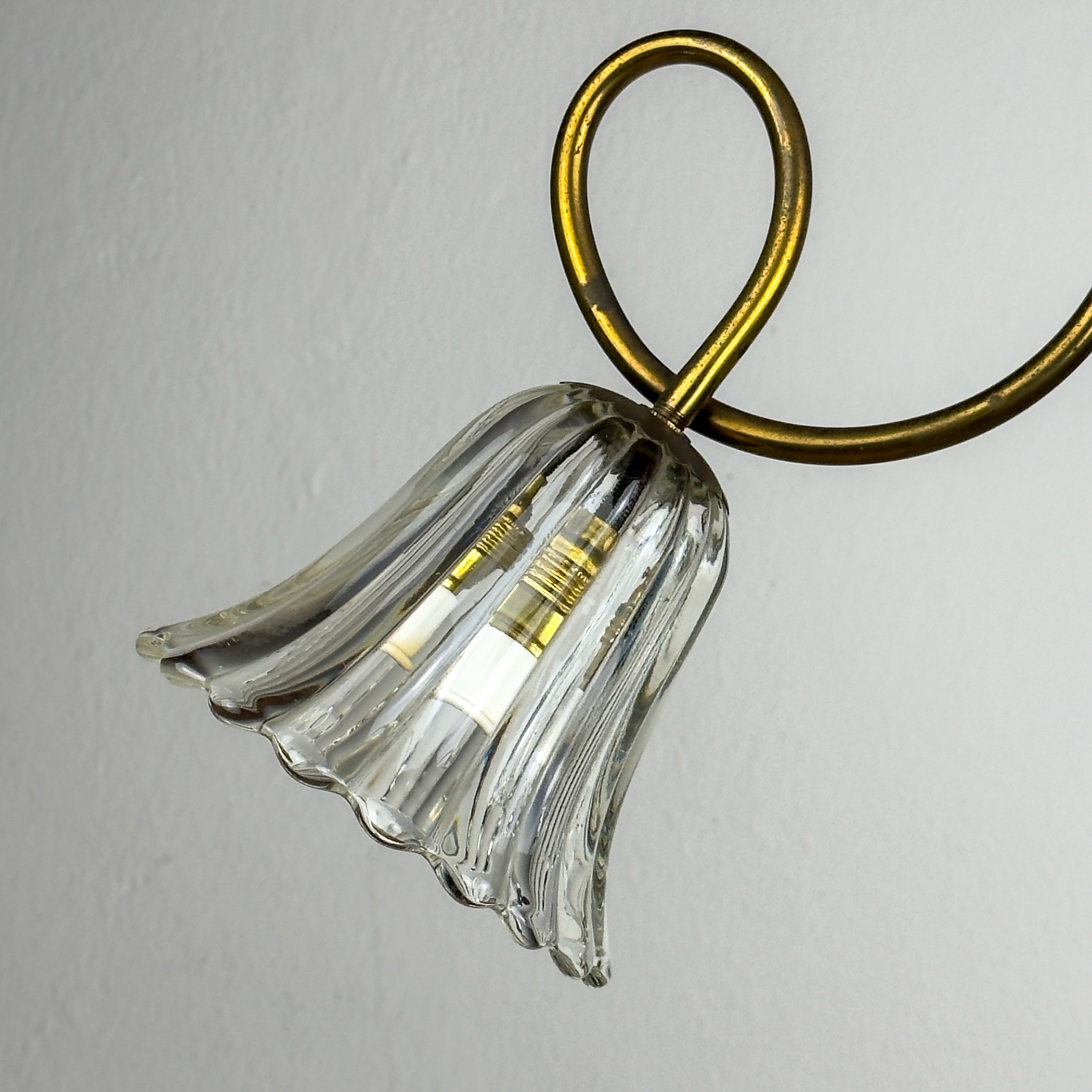 Vintage murano glass and brass chandelier, Italy 1950s