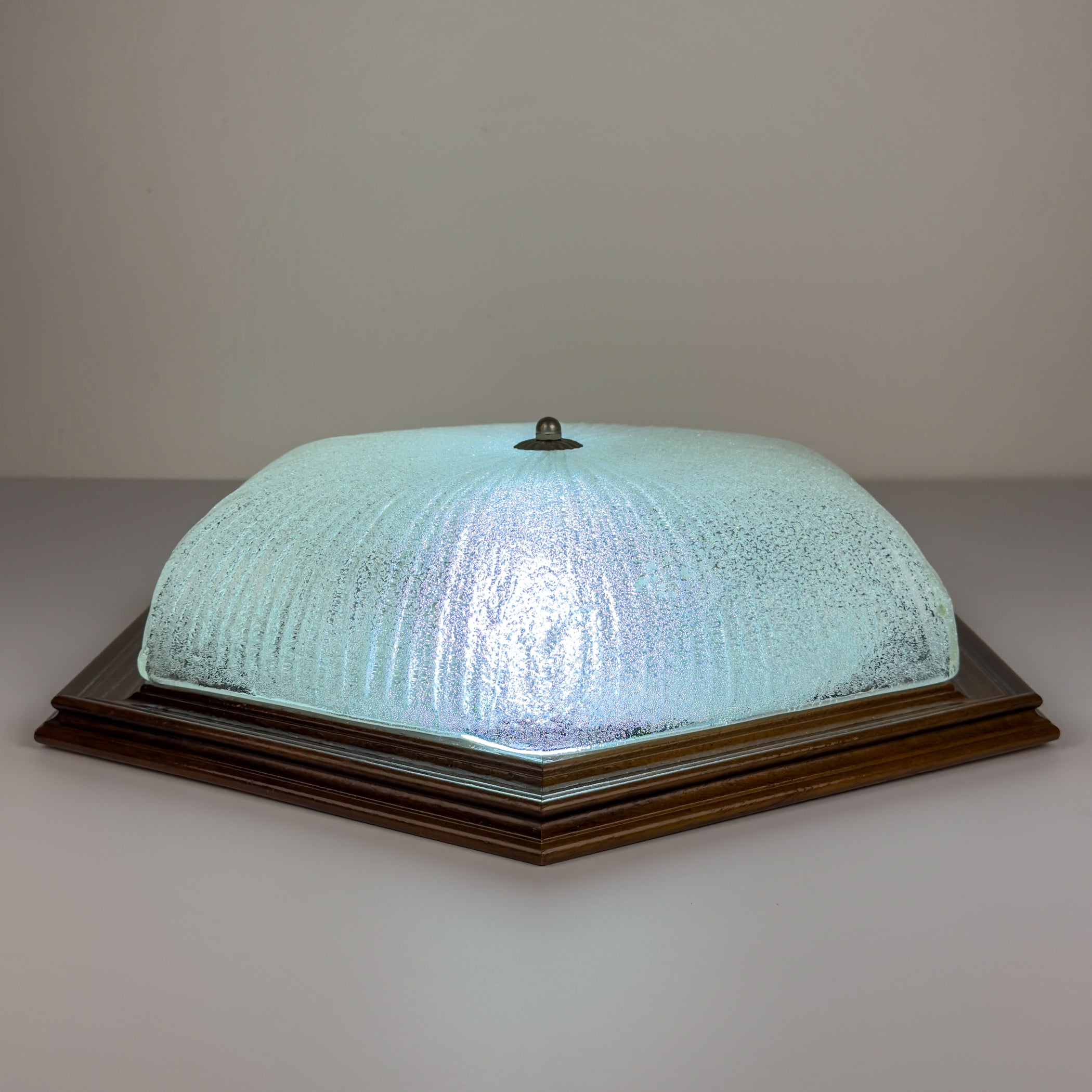 Vintage ice murano glass ceiling lamp Italy 1980s Flush Mount Light