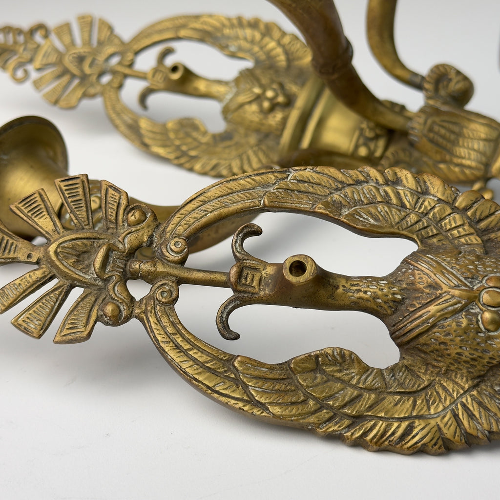 Antique Empire Bronze Wall Candle Sconces, Italy, Early 20th Century, Set of 2