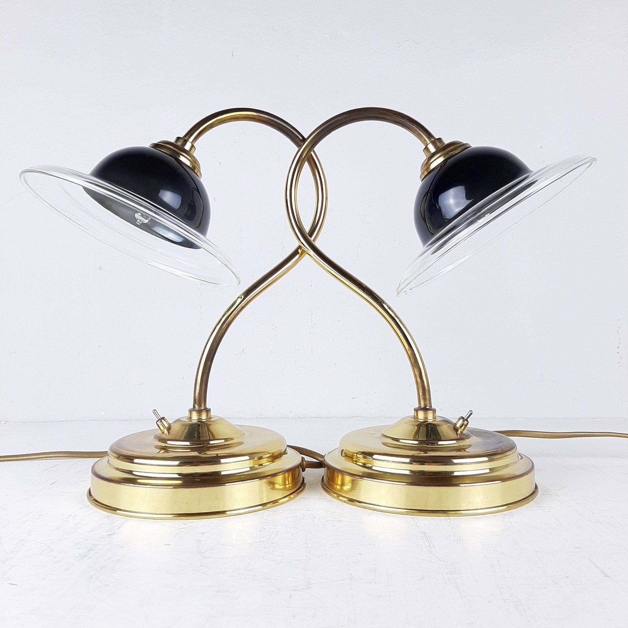 Vintage Gold Bedside Lamps: Italian Retro Mid-Century Lighting Pair