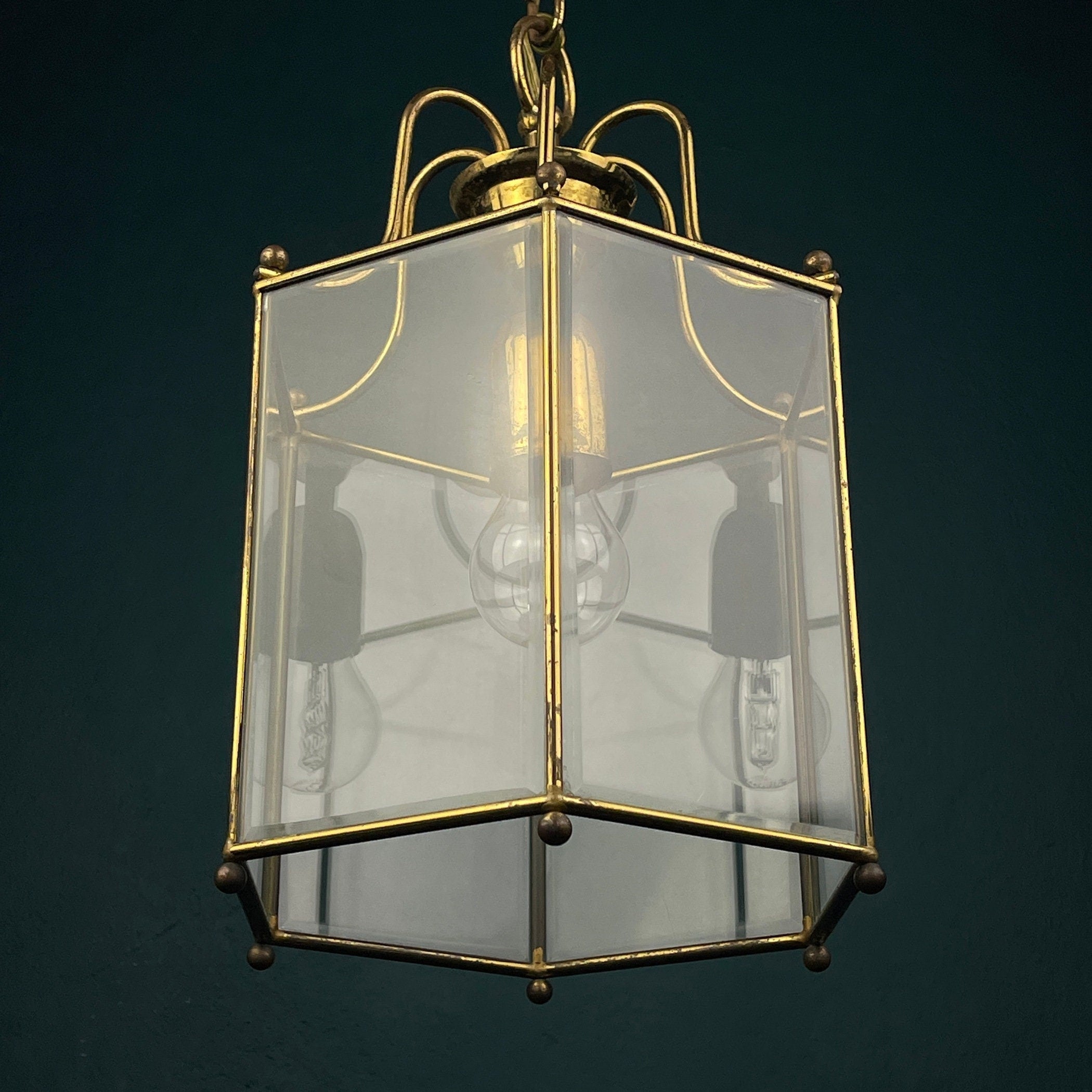 Vintage pendant lamp Italy '60s Brass Polished Glass Retro lighting