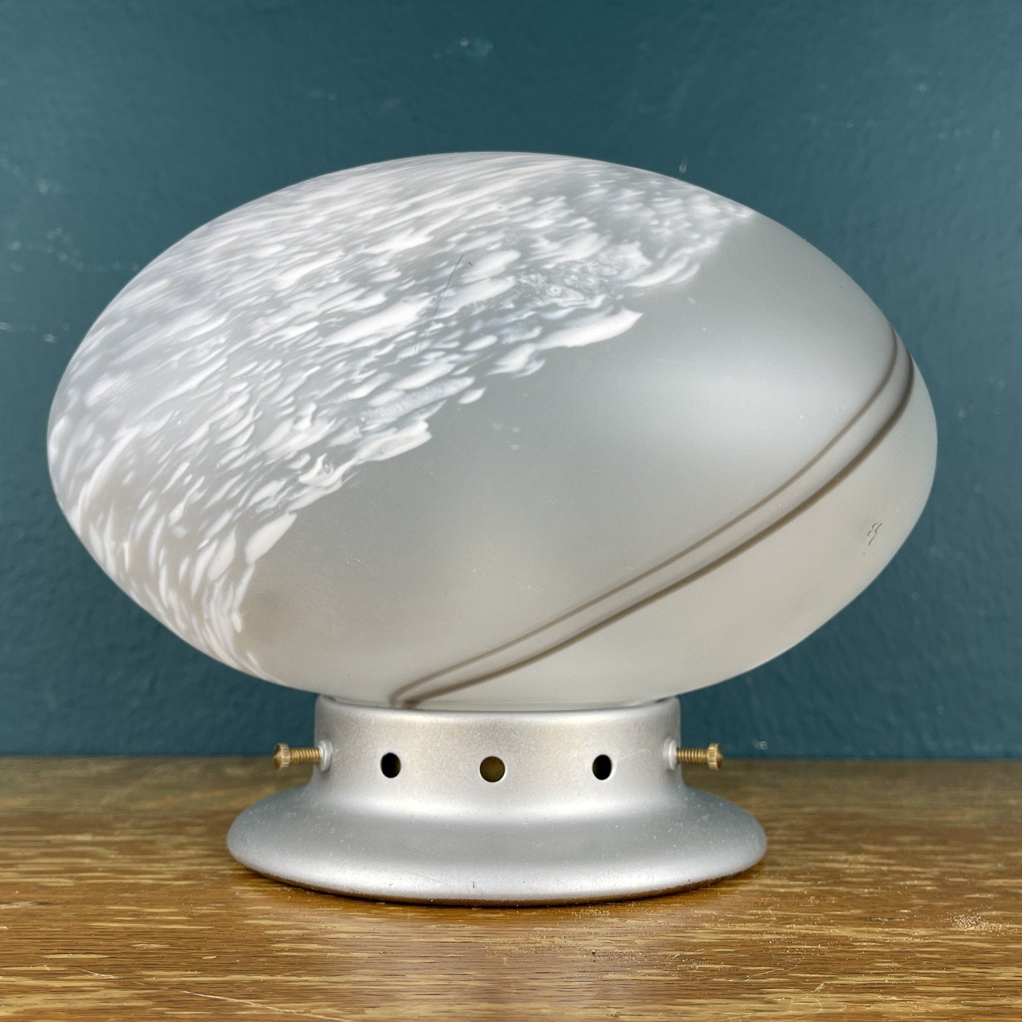 Vintage Murano Glass Night Lamp: 80s Italian Swirl Sphere Table Lamp