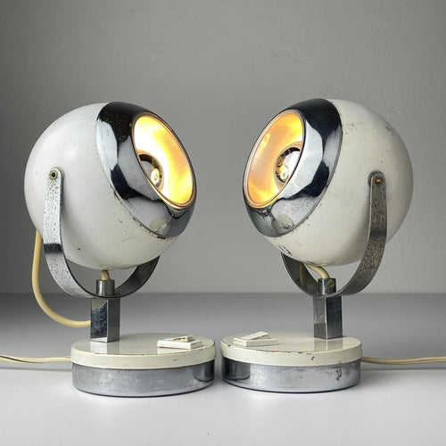 Mid-century white desk lamps Eyeball, Italy 1960s, Set of 2, Vintage home decor