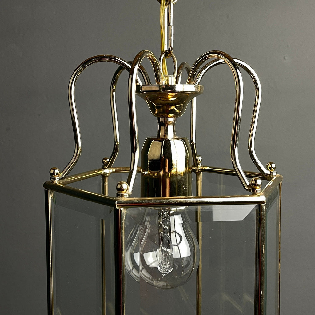 Vintage pendant lamp Italy '60s Brass Polished Glass Retro lighting Mid-century italian modern