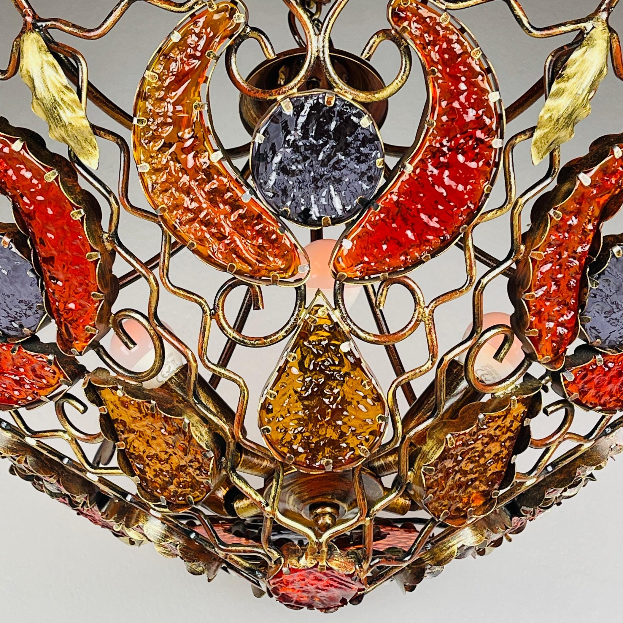 Vintage Metal and murano glass chandelier by MM Lampadari Italy 1990s