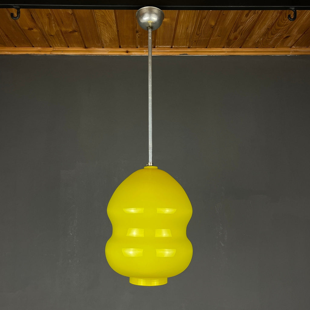 Mid-century yellow glass pendant lamp Yugoslavia 1970s Retro lighting Space age