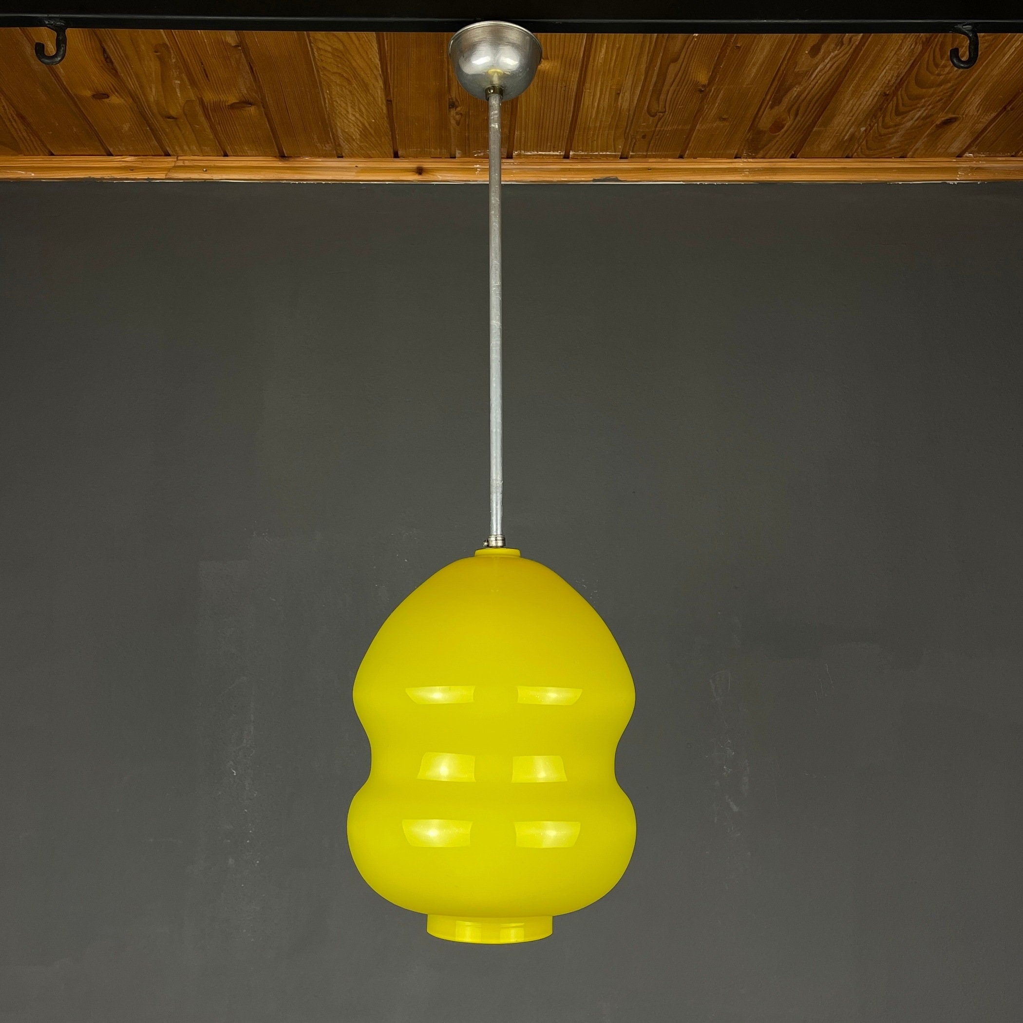 Mid-century yellow glass pendant lamp Yugoslavia 1970s Retro lighting Space age