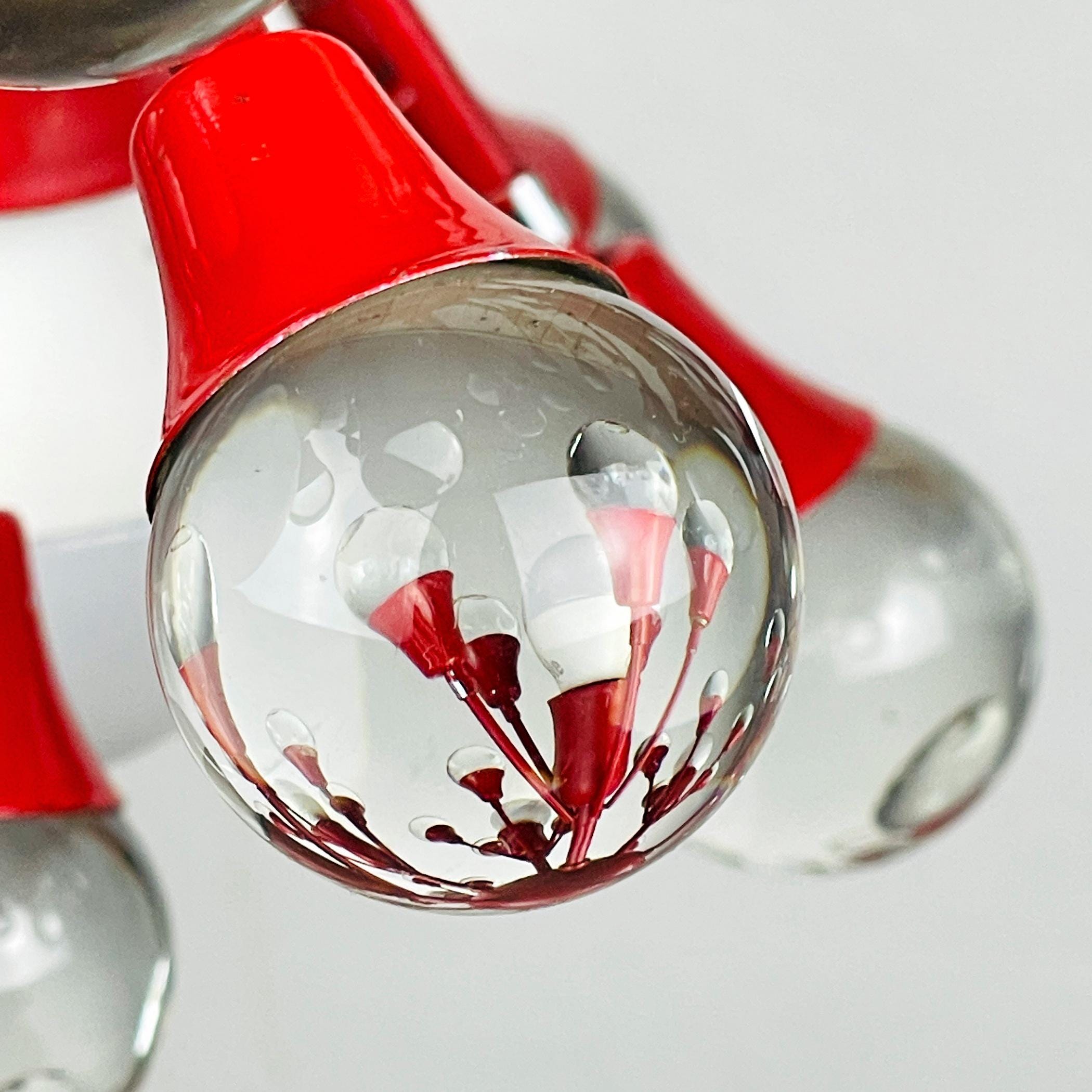 Mid-century red Murano pendant lamp Sputnik, Italy 1970s, Vintage lighting Space age