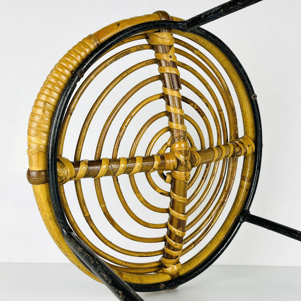 Vintage bamboo metal stool Italy 1950s MCM modern design