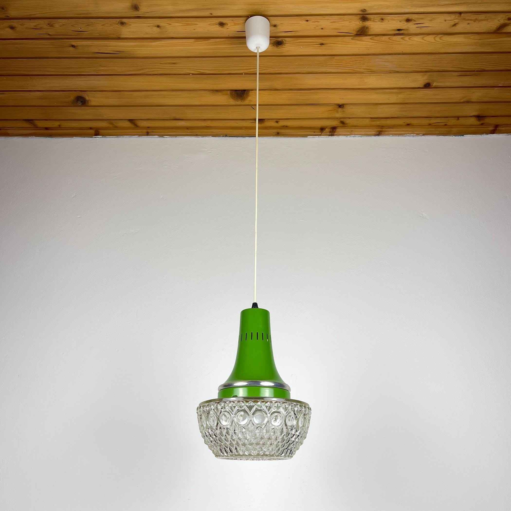 Mid-century green pendant lamp by Targetti Sankey, Italy 1960s, Vintage Italian lighting Space Age