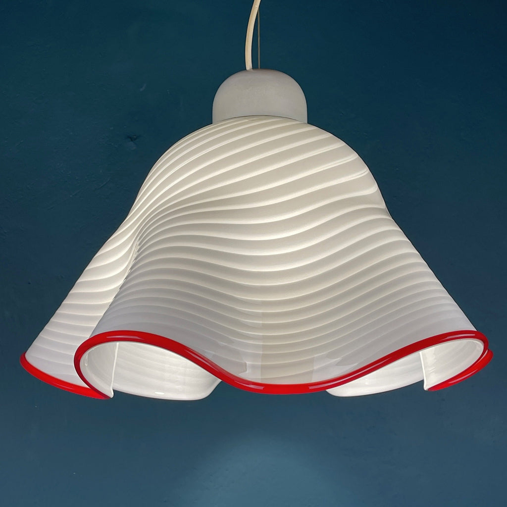Vintage Murano Pendant Lamp Fazzoletto Vetri Murano, Italy 1970s, Mid-century Modern Italian Design