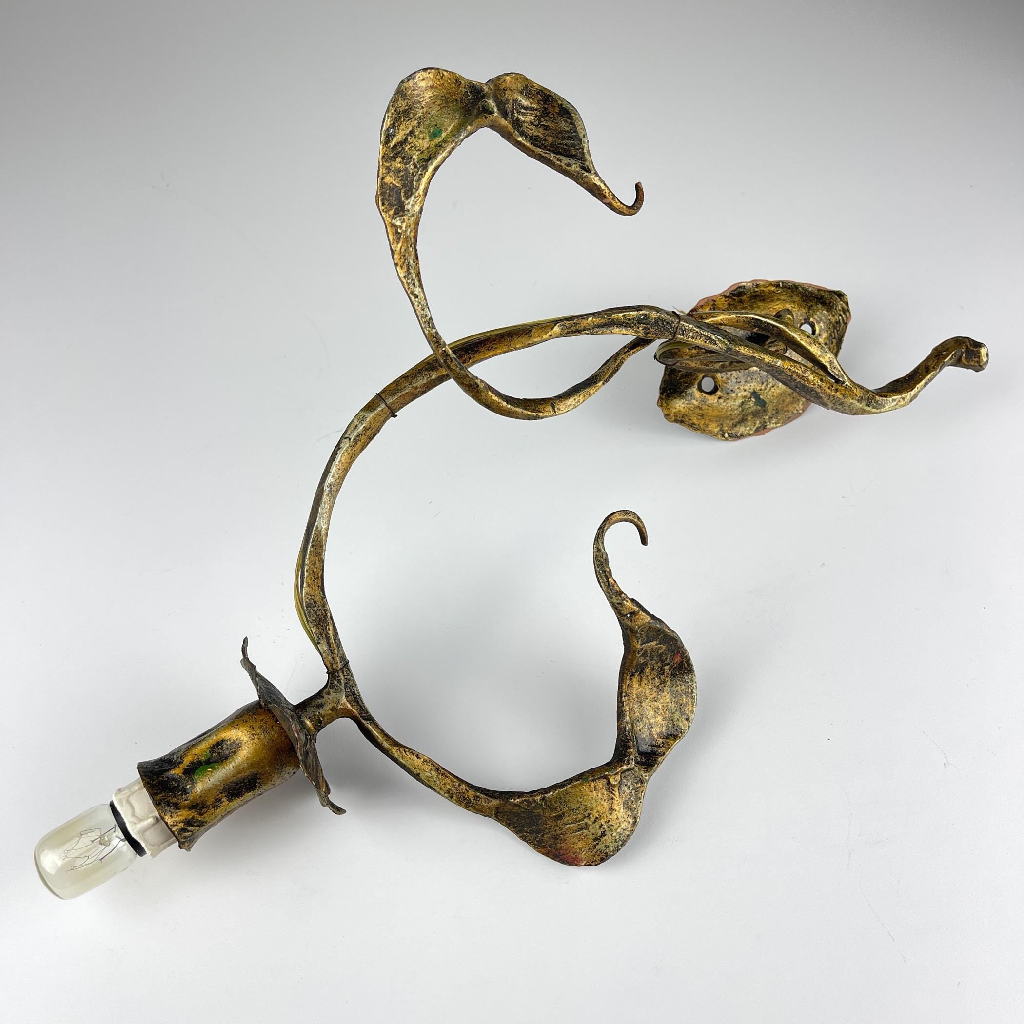 Original metal Brutalist wall lamp by Salvino Marsura, Italy 1960s, Mid-century Modern