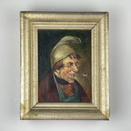 Antique painting Portrait "Man in a nightcap with a pipe" by G. Schill, canvas, oil, 1930s
